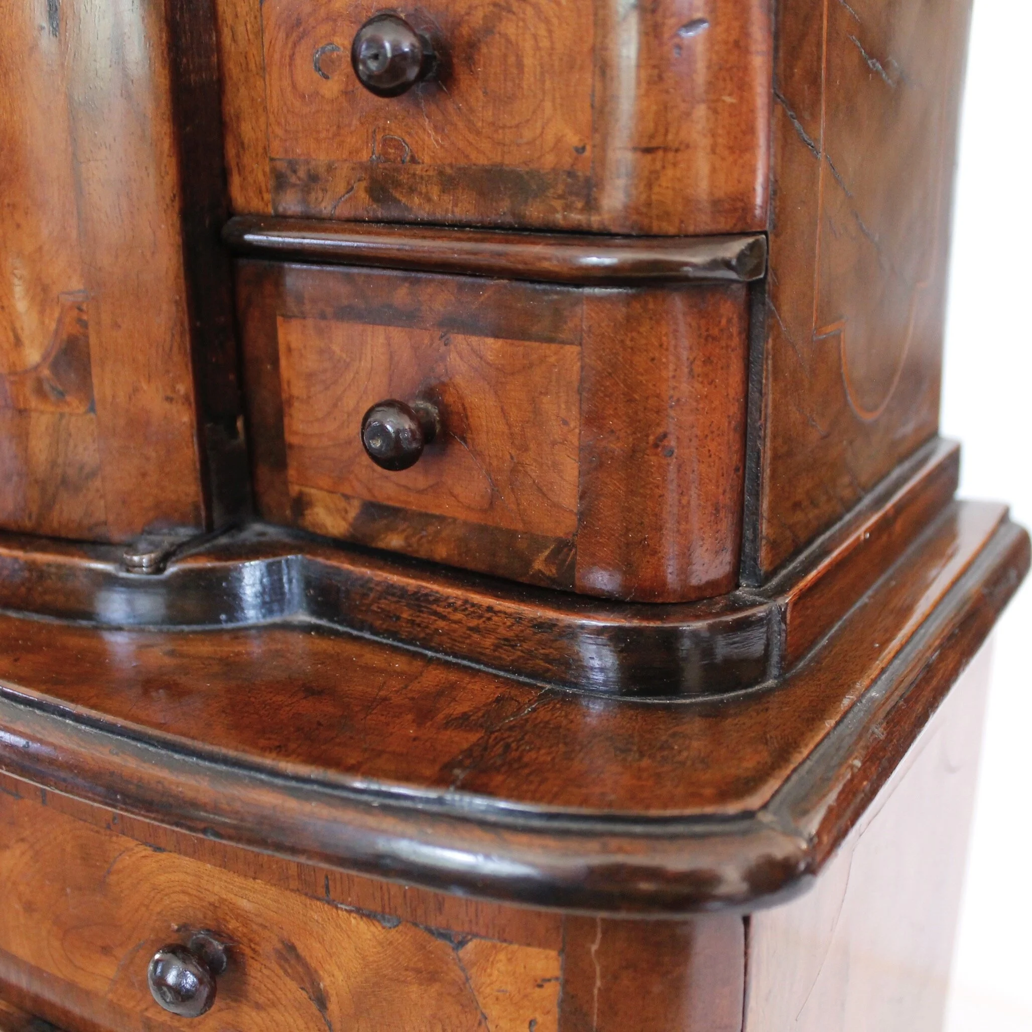 Antique Miniature German Baroque Marquetry Chest on Chest