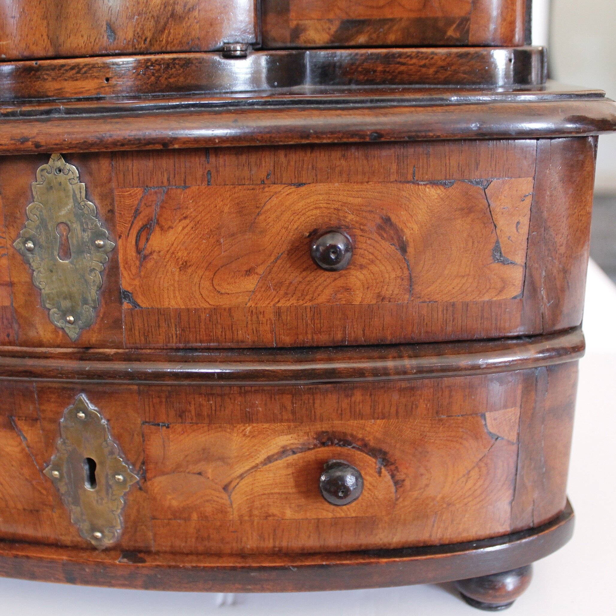 Antique Miniature German Baroque Marquetry Chest on Chest