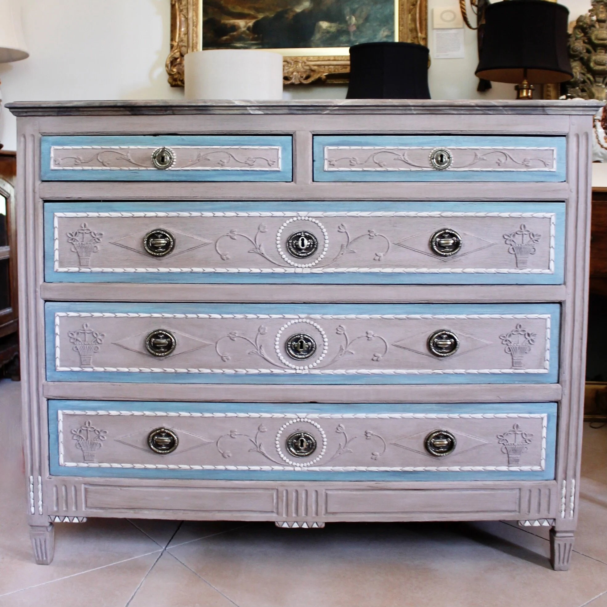 Fine North Italian Carved and Painted Neoclassical Period Commode