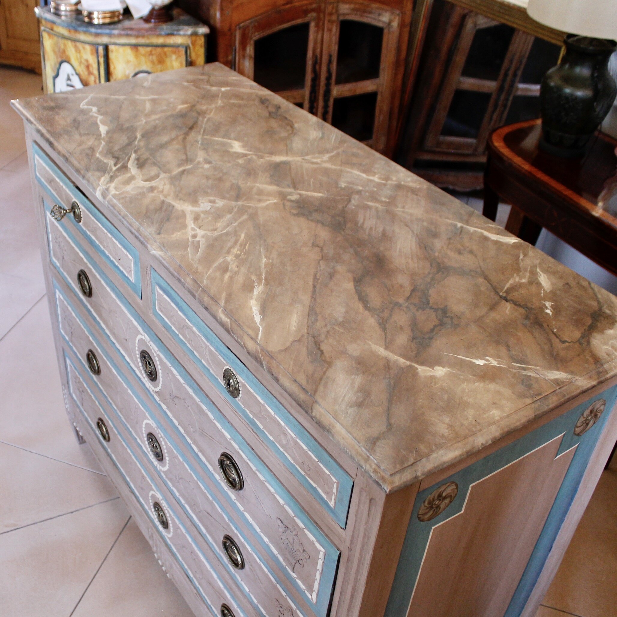 Fine North Italian Carved and Painted Neoclassical Period Commode
