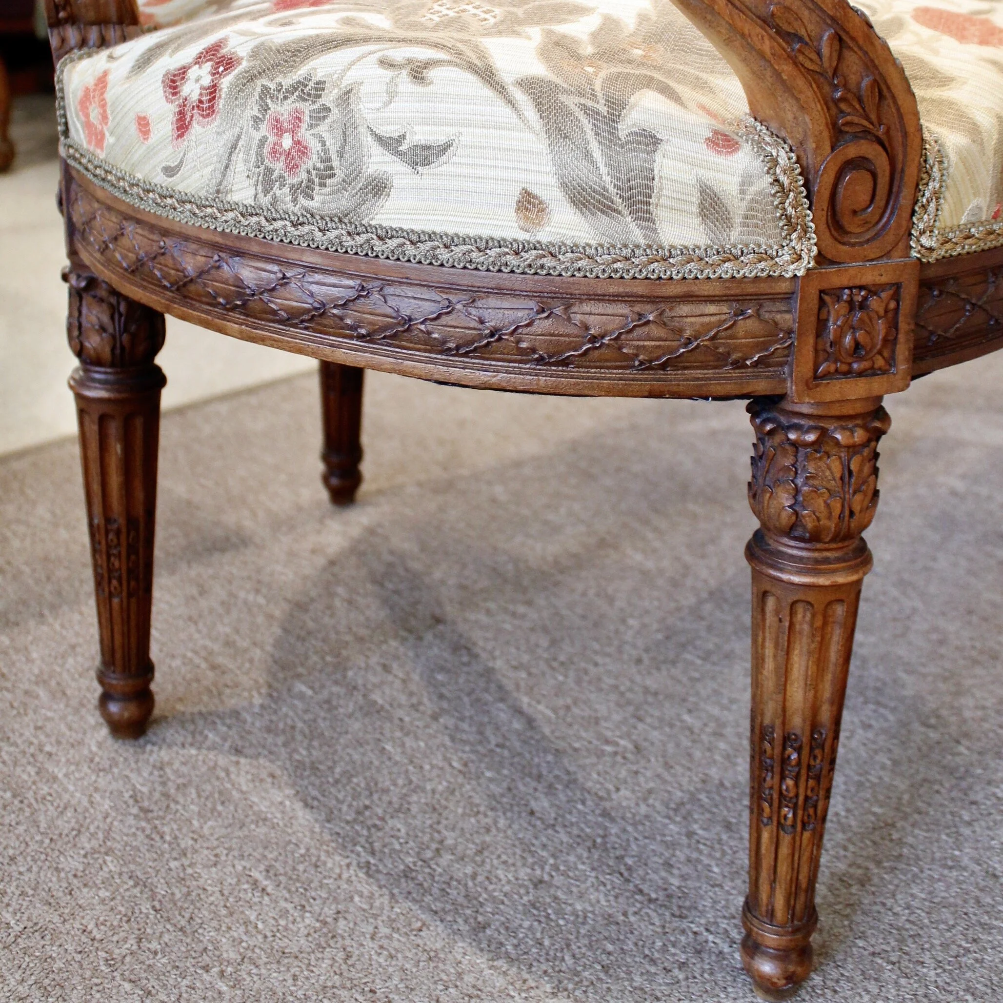 Pair of Finely Carved Louis XVI Style Armchairs, 19th Century