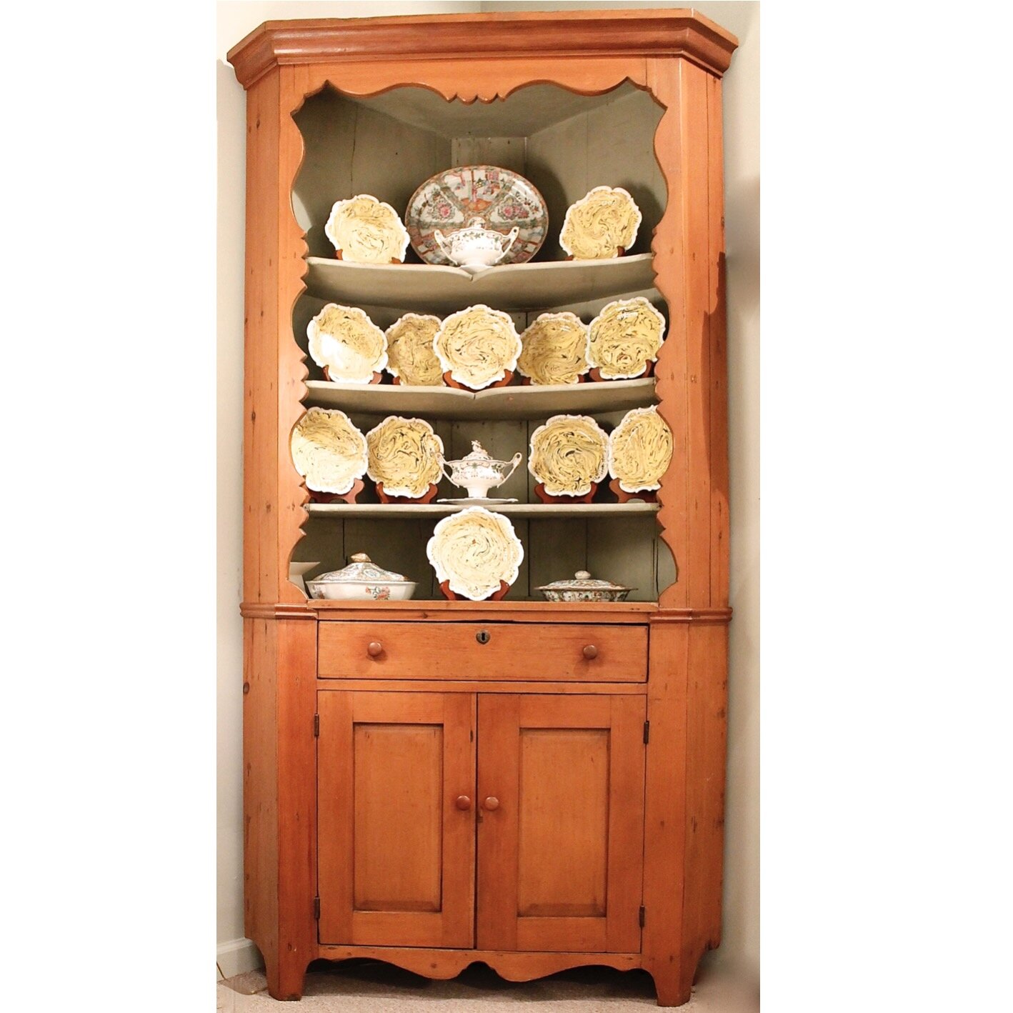 Pennsylvania Pine Open Front Corner Cupboard, 19th Century