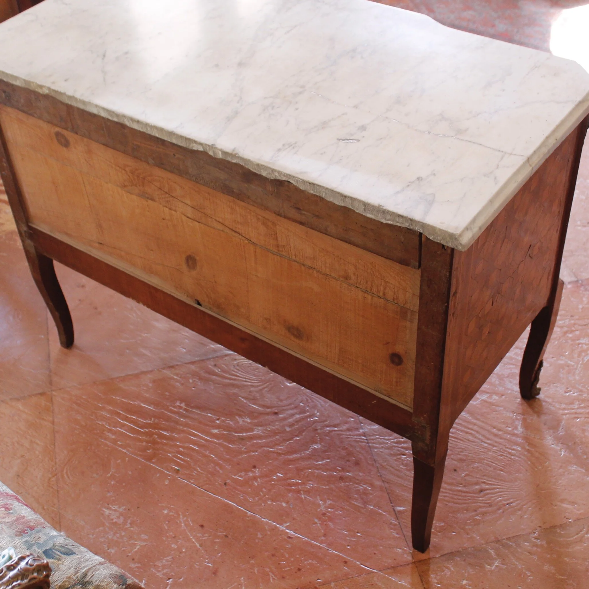 Florette Parquetry Transitional Louis XVI Commode with Marble Top