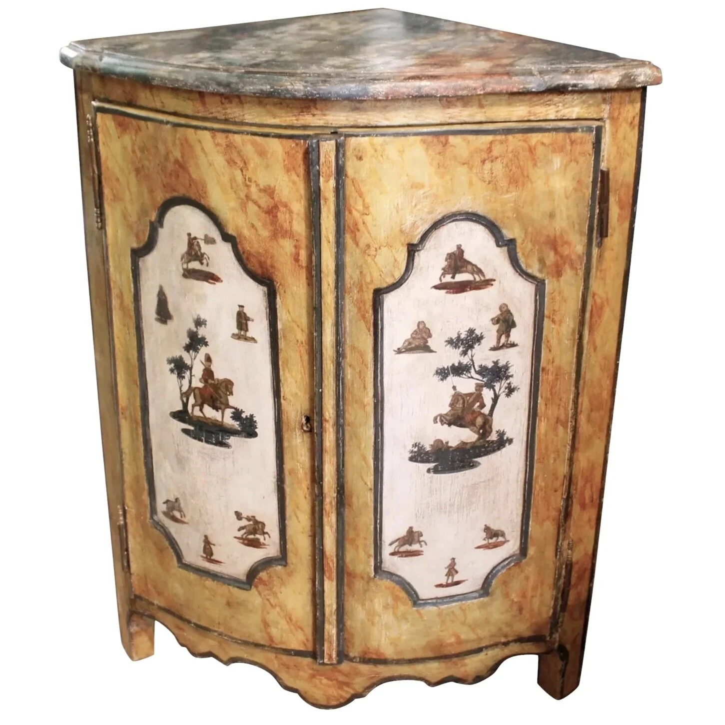 Continental Painted and Lacca Povera Decorated Corner Cabinet, 19th Century