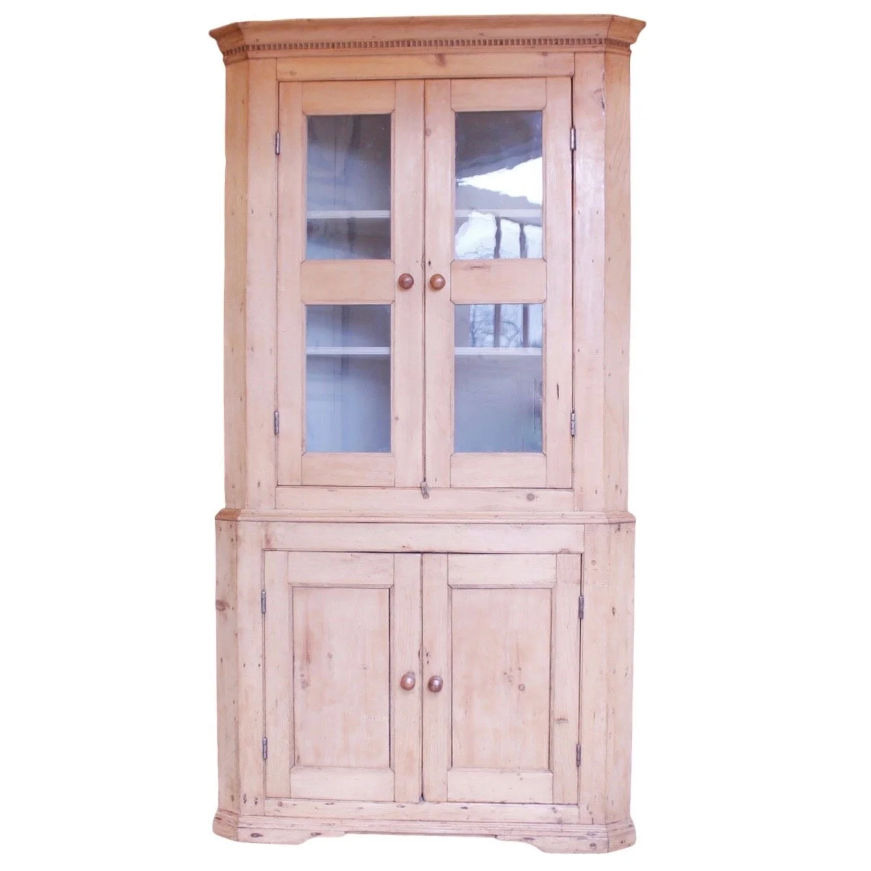 Irish Deal Pine Corner Cupboard with Glass Front, Mid 19th Century