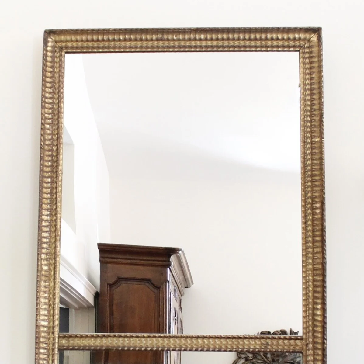Large Ripple Carved Continental Giltwood Mirror, French or German