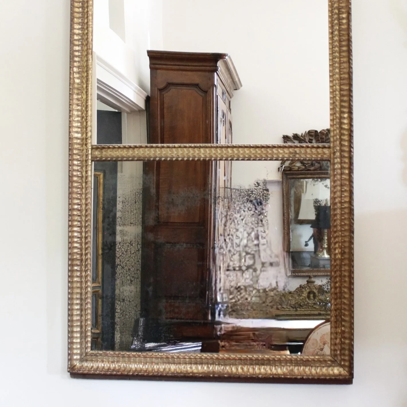 Large Ripple Carved Continental Giltwood Mirror, French or German