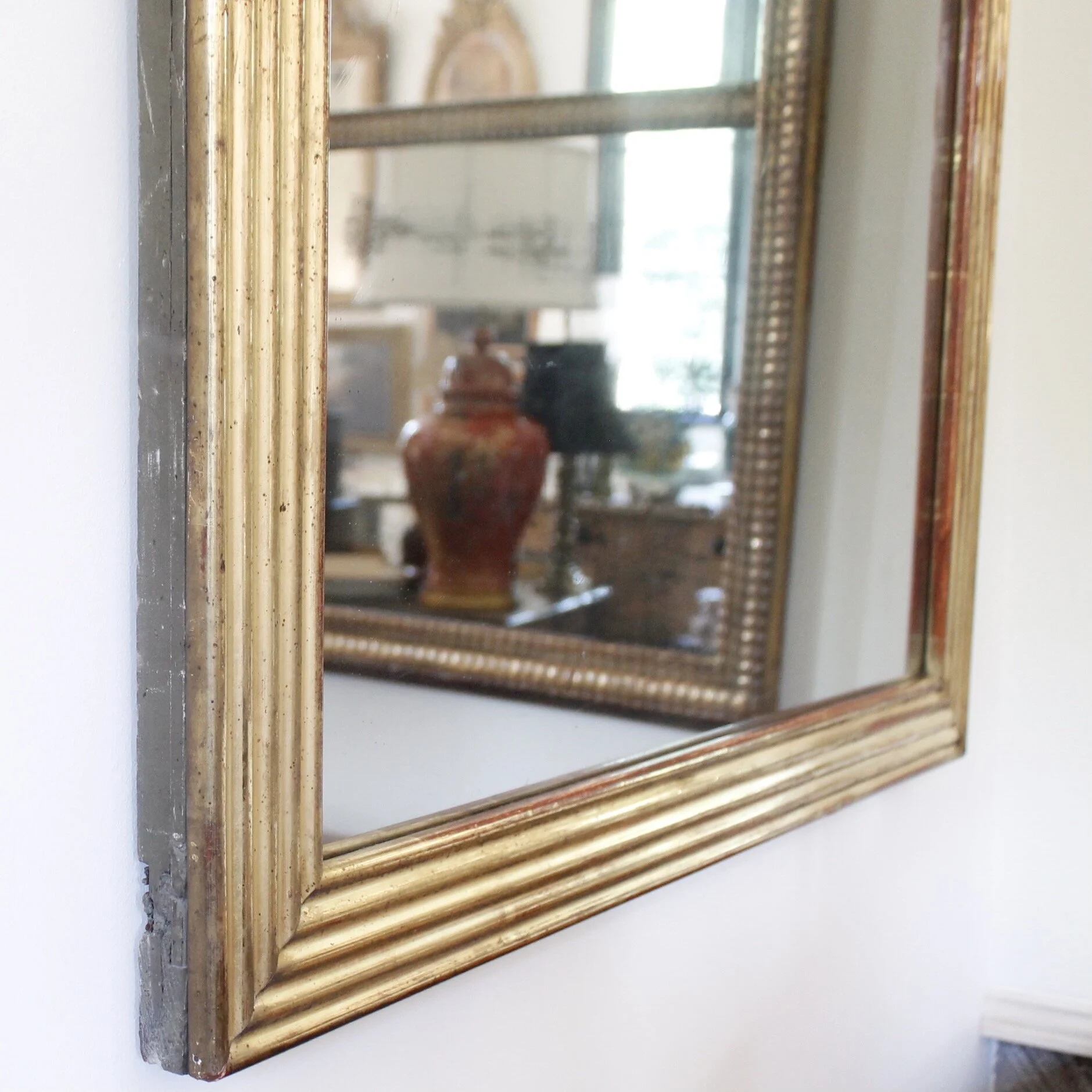 French Giltwood Mirror with Reeded Face, 19th Century