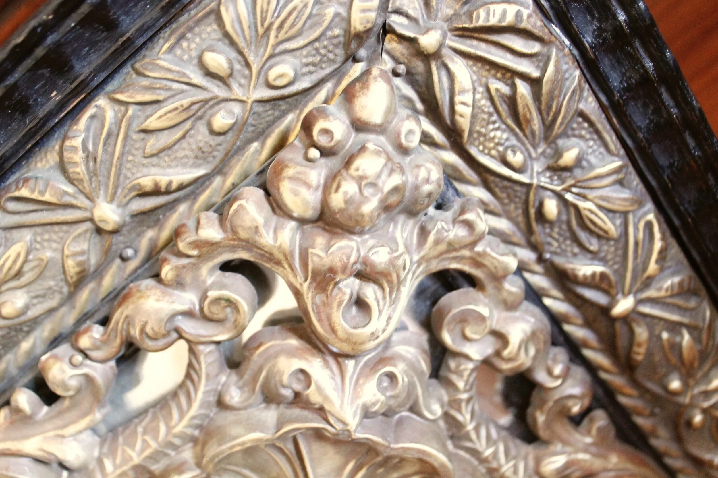 Continental Baroque Style Cushion Mirror with Brass Repoussé Mounts