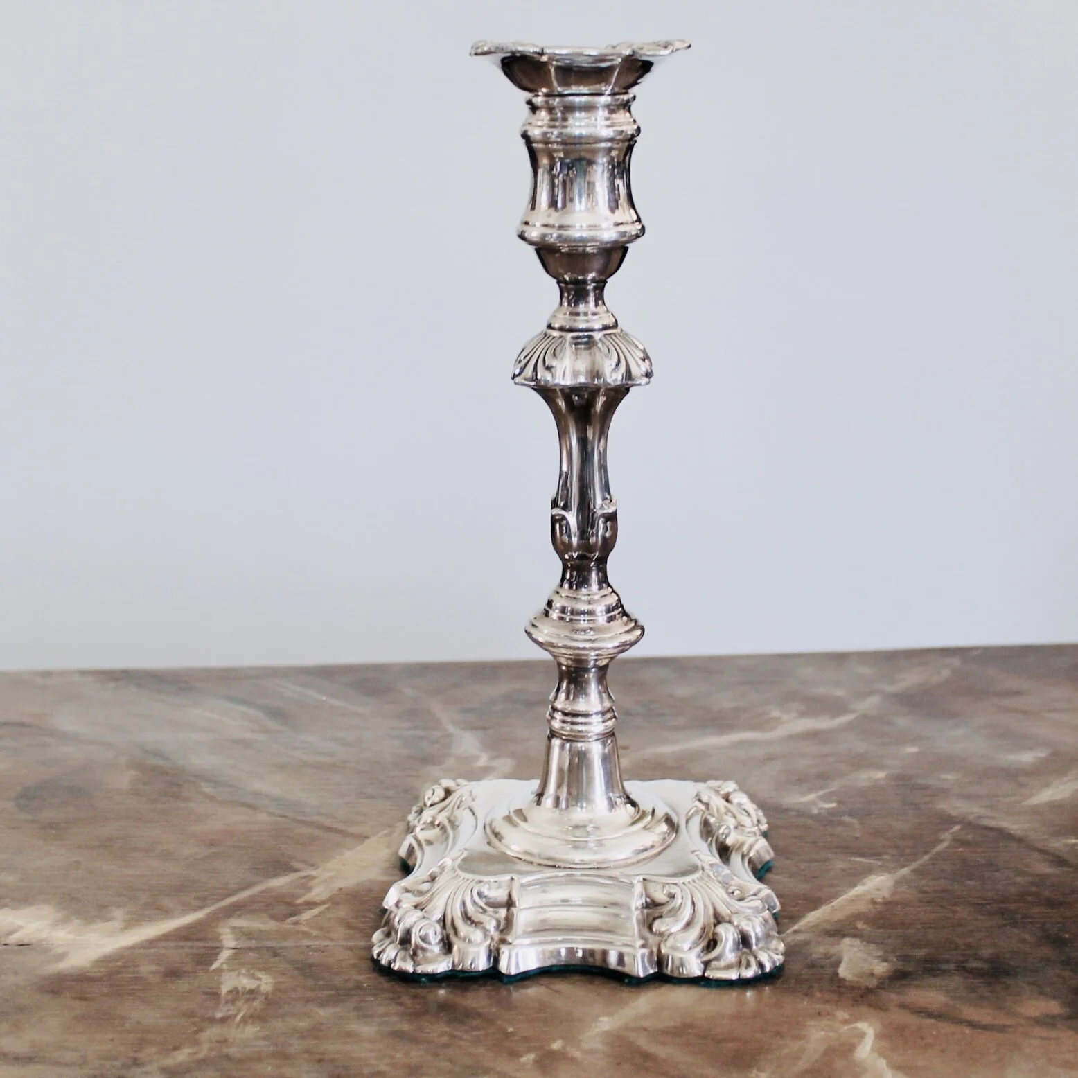 Set of Four George II Style English Silver Plate Candlesticks, John Cafe