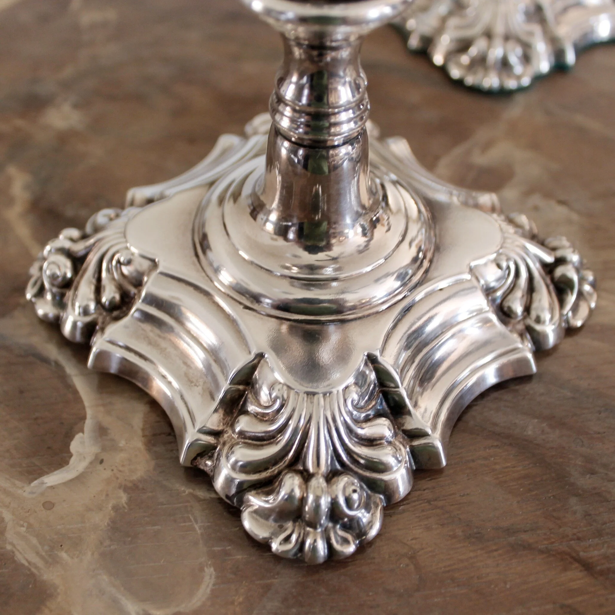 Set of Four George II Style English Silver Plate Candlesticks, John Cafe
