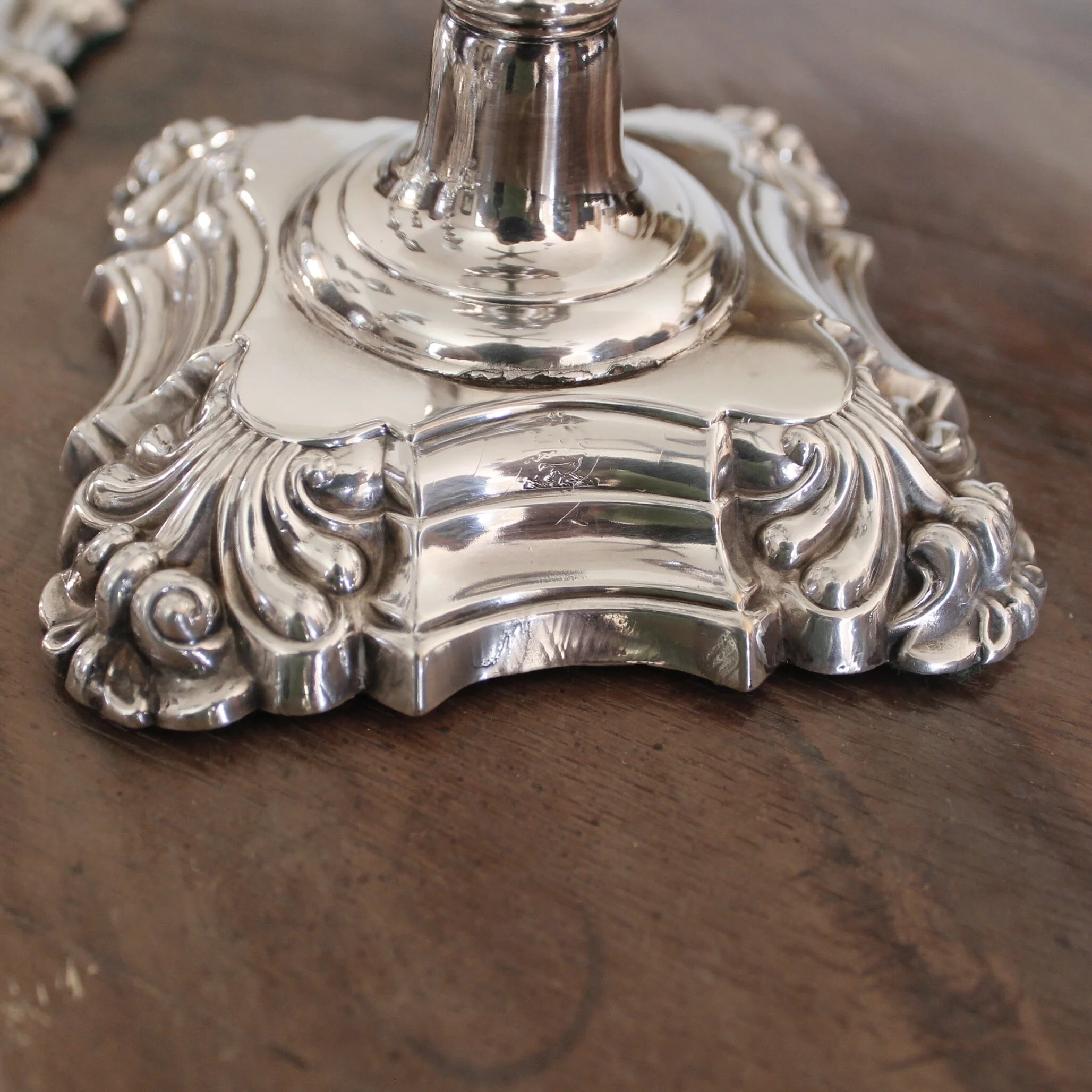 Set of Four George II Style English Silver Plate Candlesticks, John Cafe