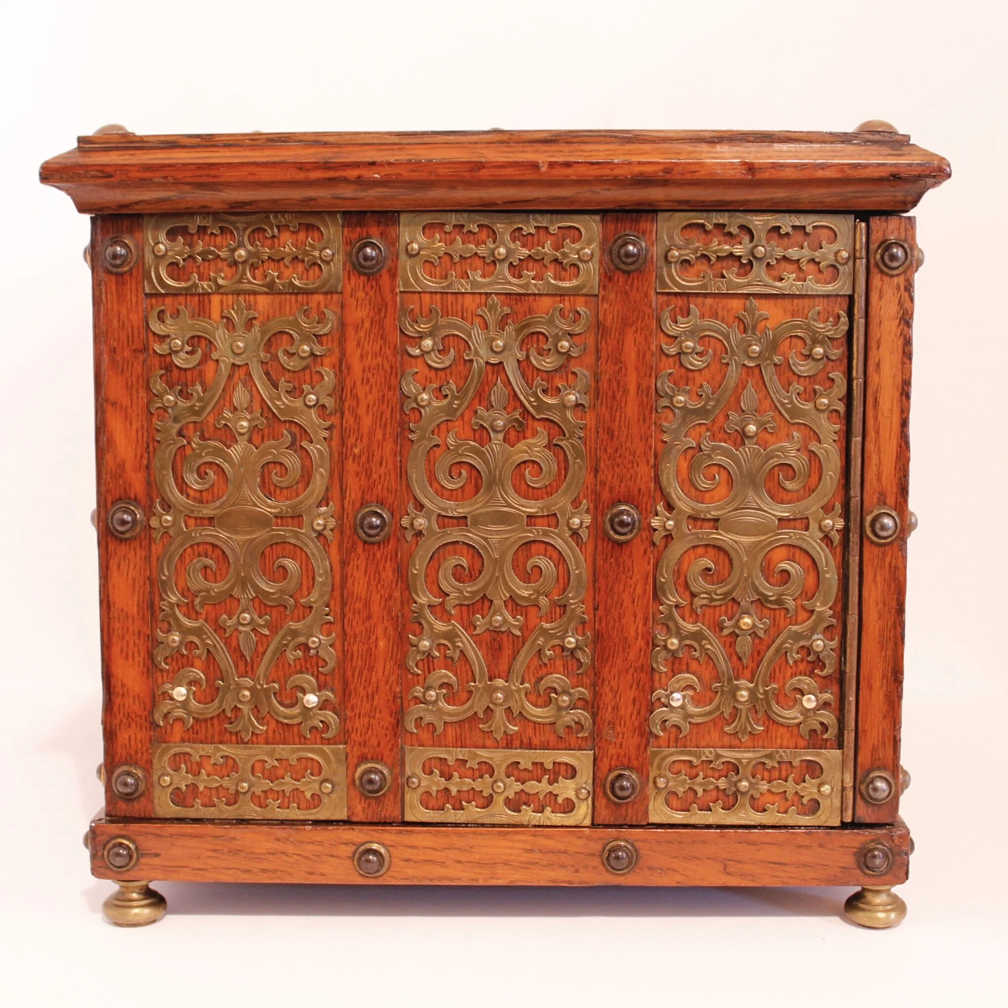 English Victorian Brass Mounted Jewelry Box / Strong Box, 19th Century