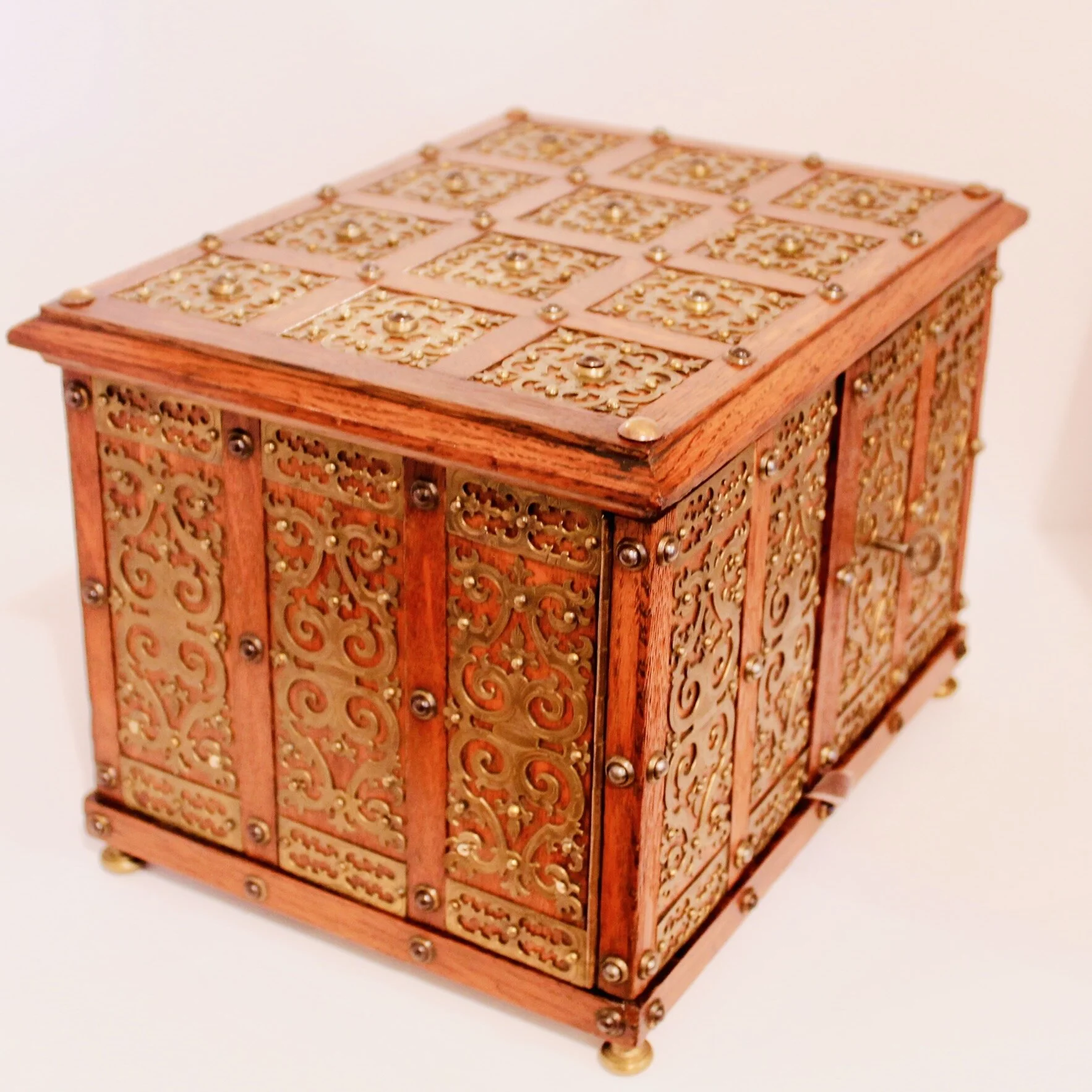 English Victorian Brass Mounted Jewelry Box / Strong Box, 19th Century