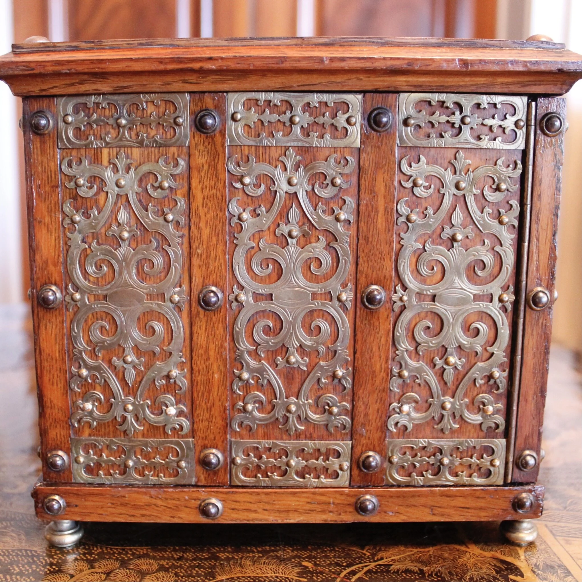 English Victorian Brass Mounted Jewelry Box / Strong Box, 19th Century