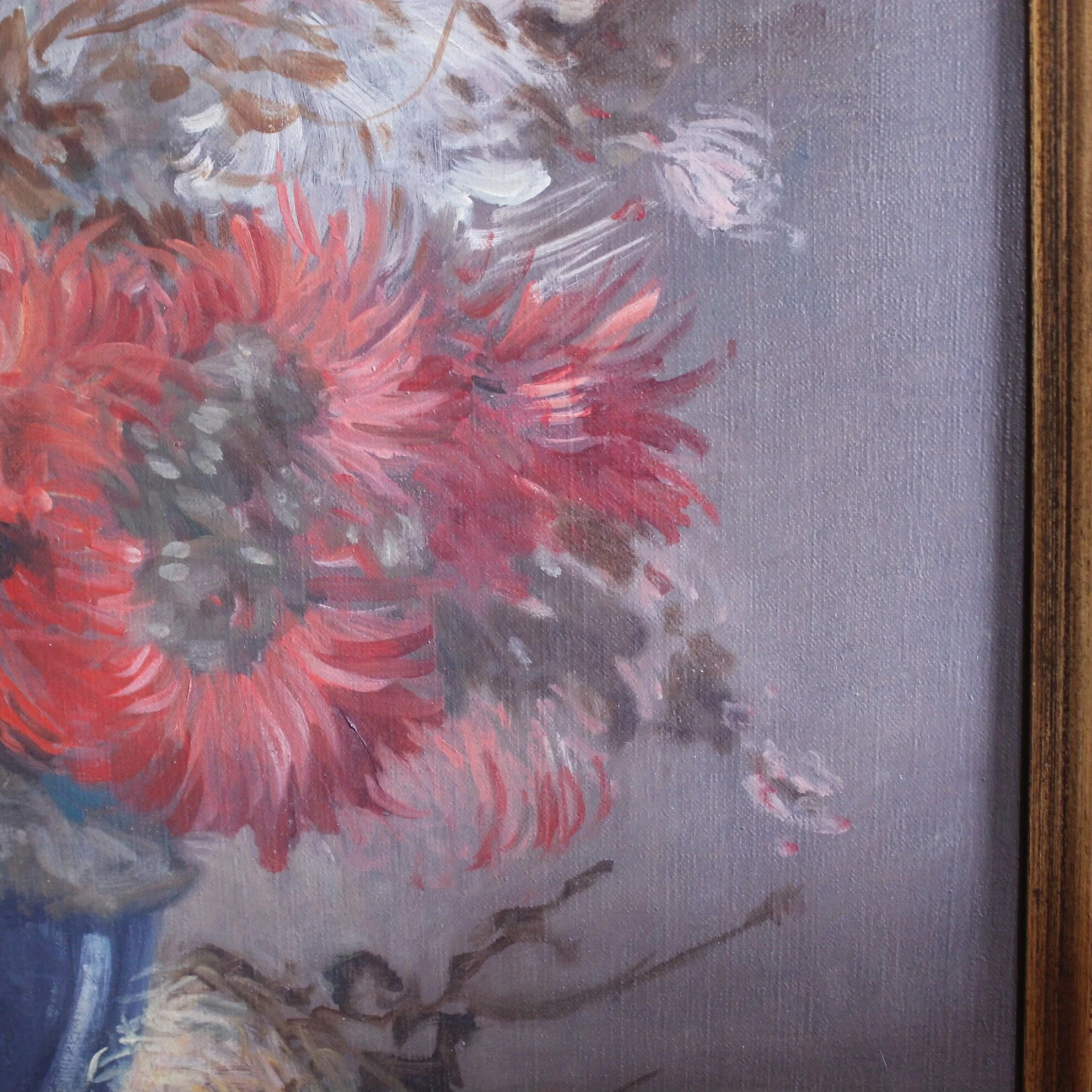 Still Life Painting With Dahlias, Oil on Canvas