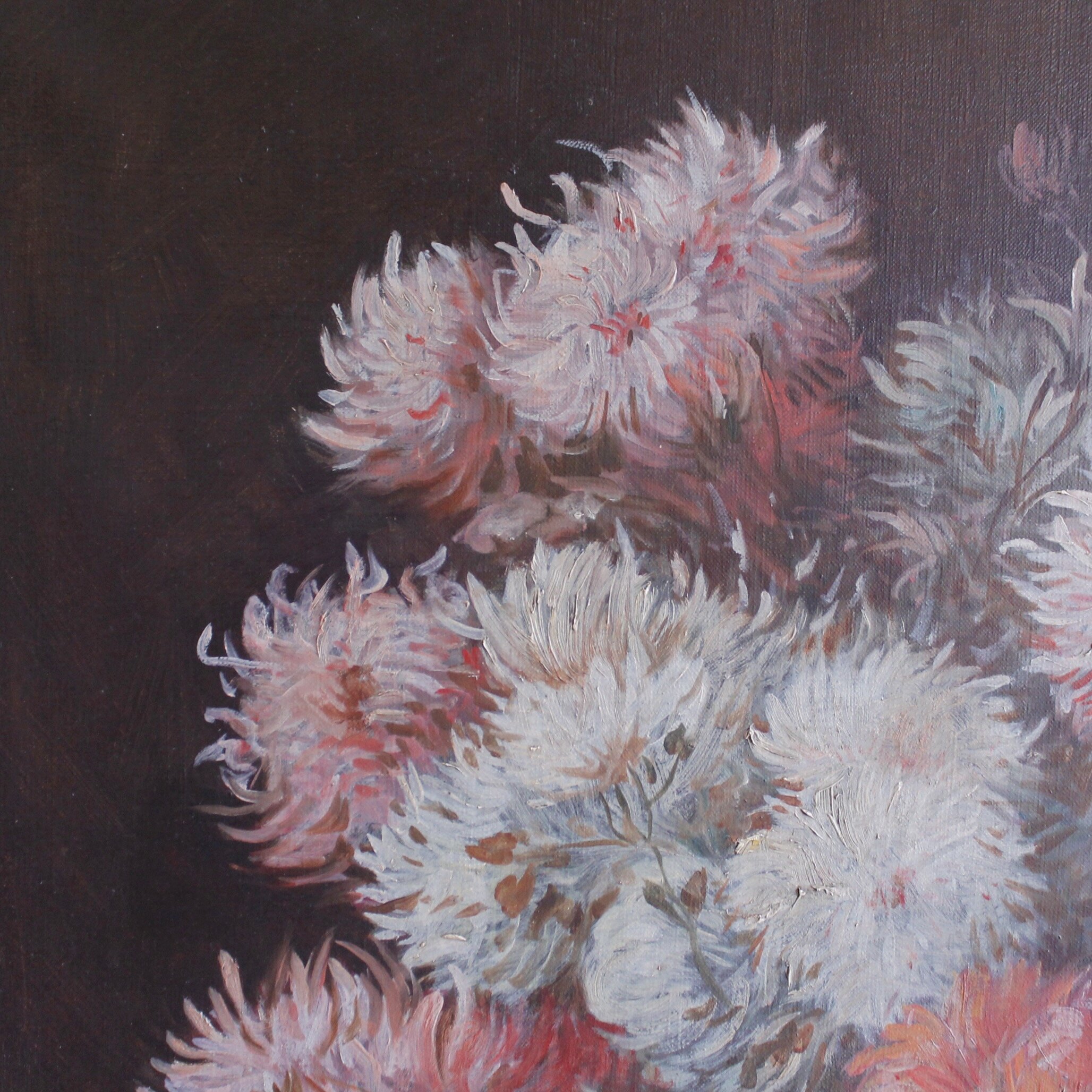 Still Life Painting With Dahlias, Oil on Canvas
