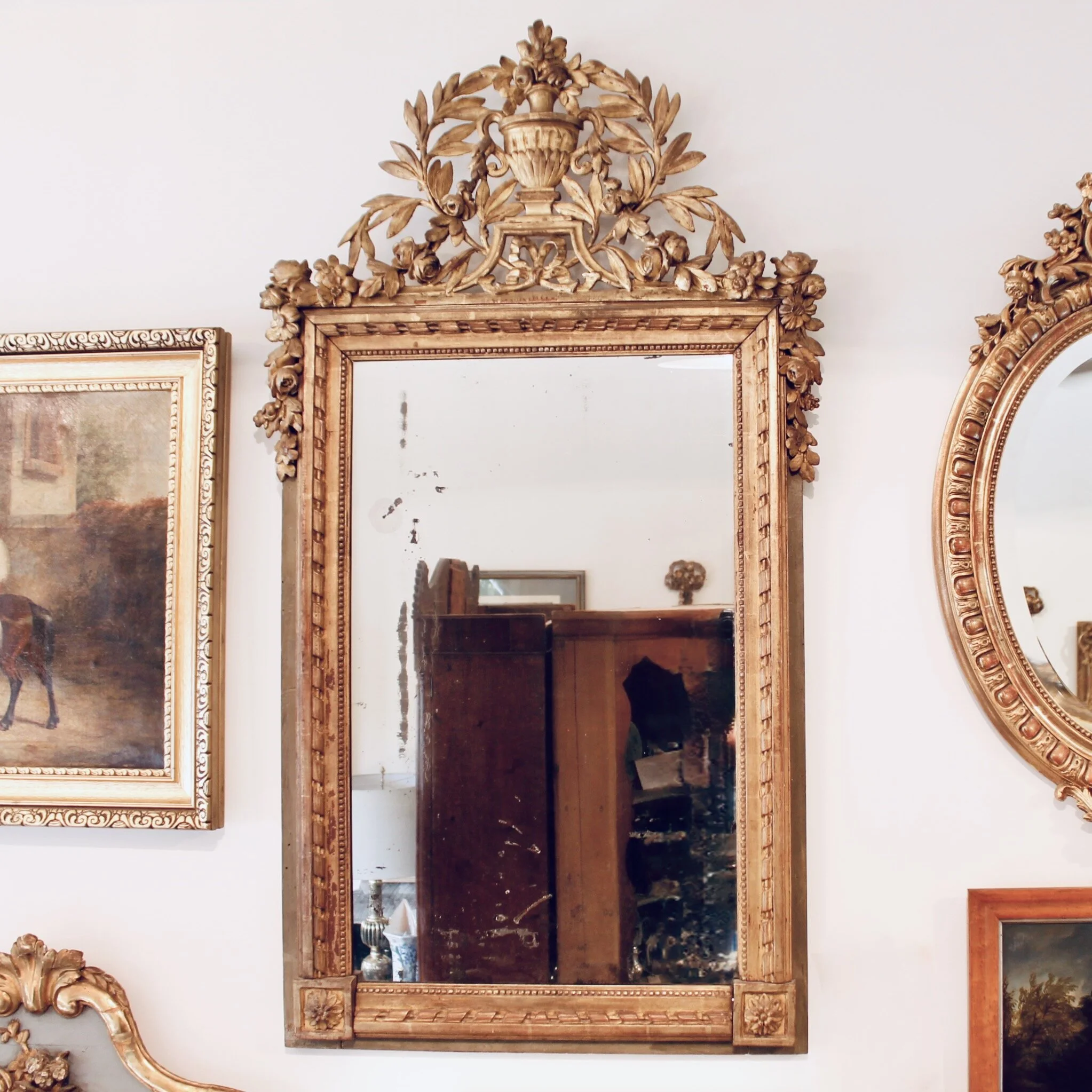 Louis XVI Neoclassical Carved Gilt Wood French Mirror