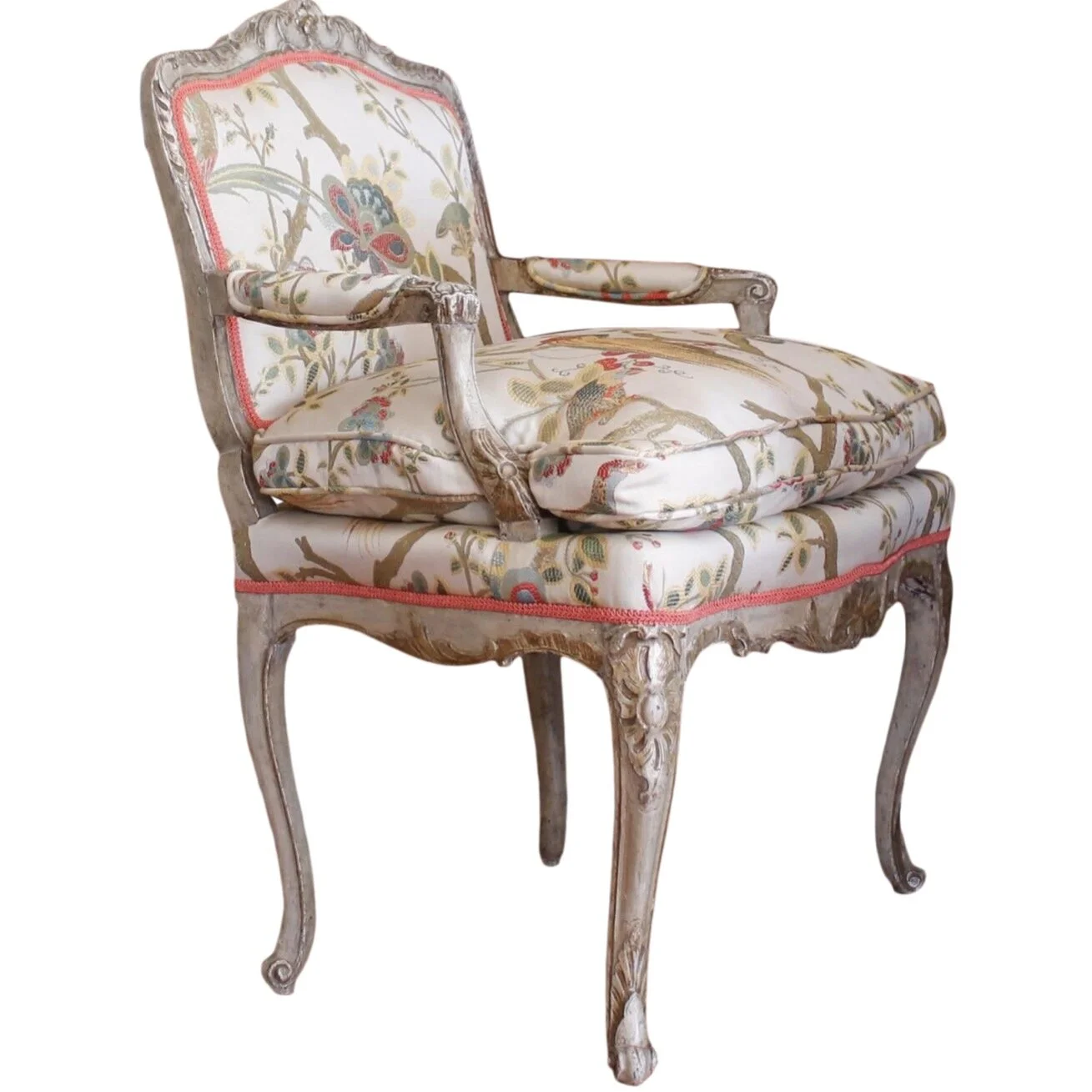 Italian Painted and Silver Gilt Rococo Armchair, 18th Century