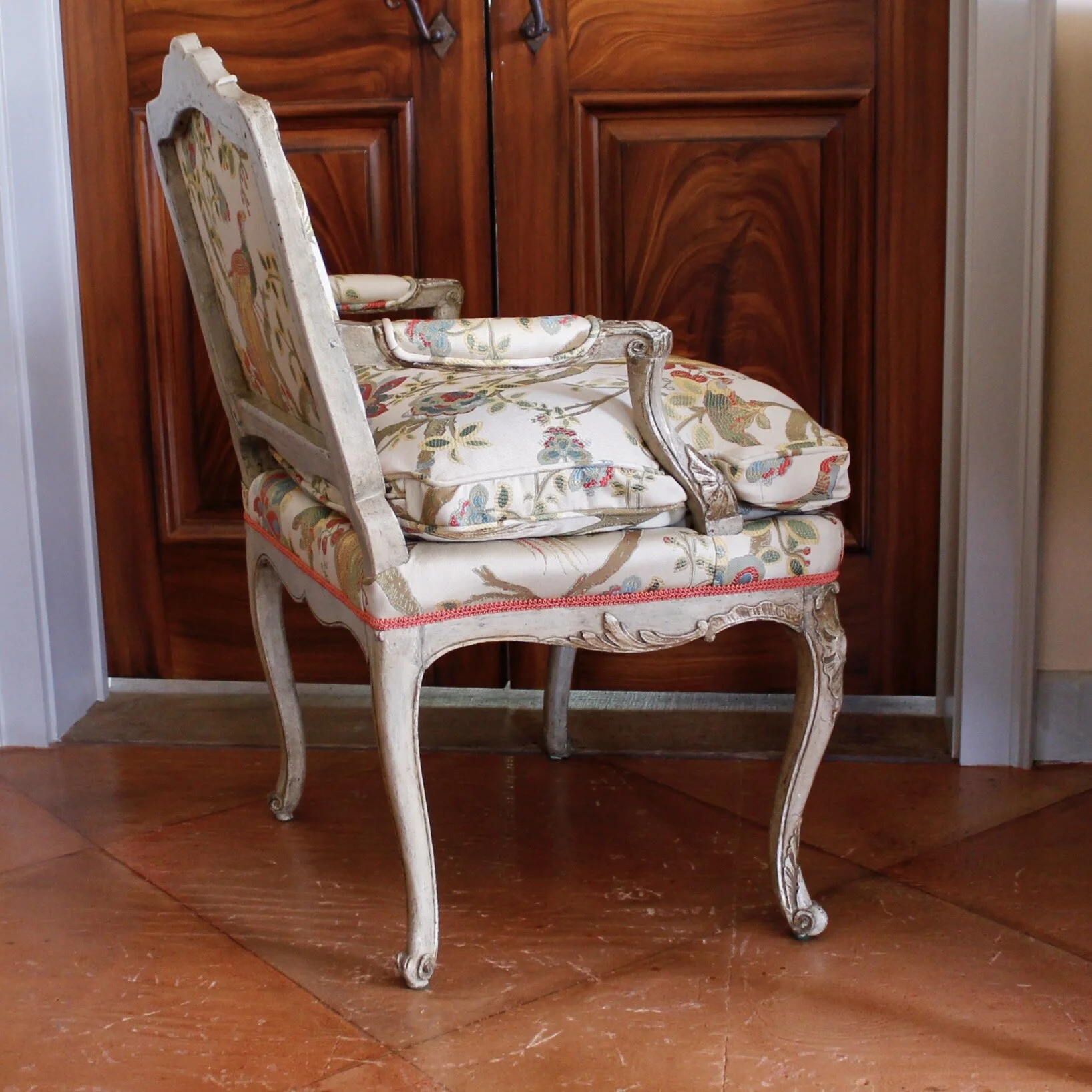 Italian Painted and Silver Gilt Rococo Armchair, 18th Century