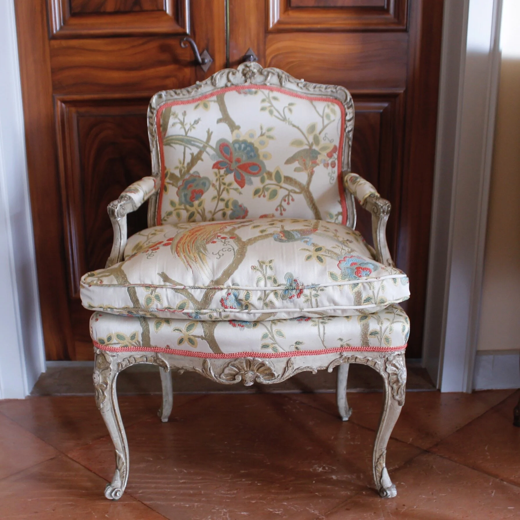 Italian Painted and Silver Gilt Rococo Armchair, 18th Century