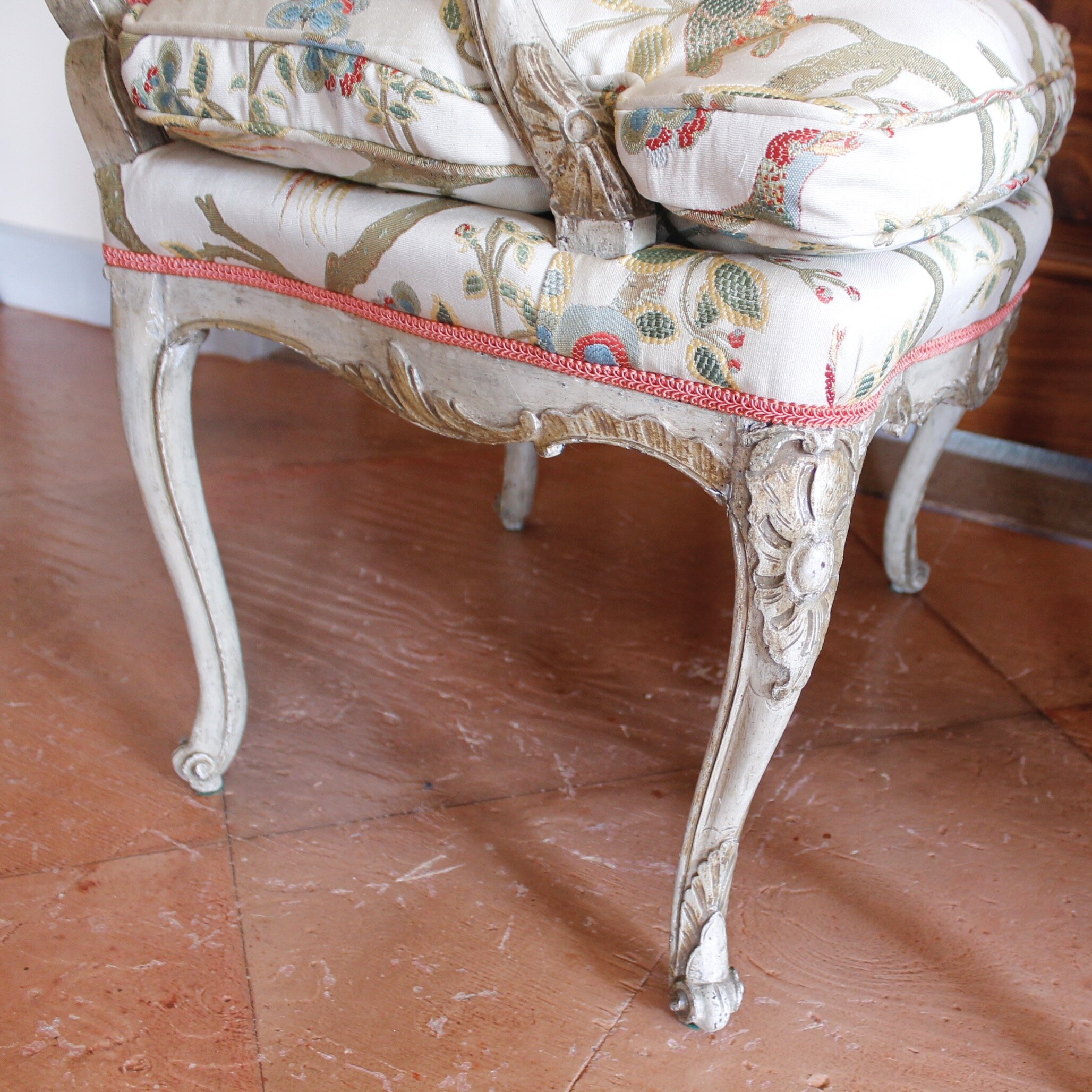 Italian Painted and Silver Gilt Rococo Armchair, 18th Century