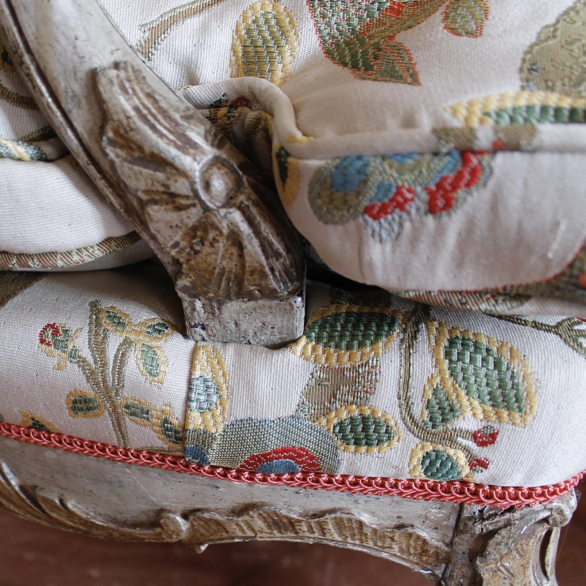 Italian Painted and Silver Gilt Rococo Armchair, 18th Century