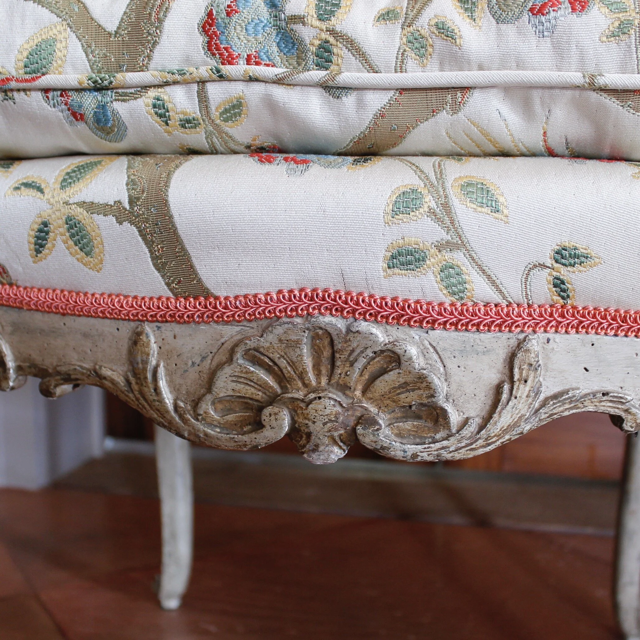Italian Painted and Silver Gilt Rococo Armchair, 18th Century