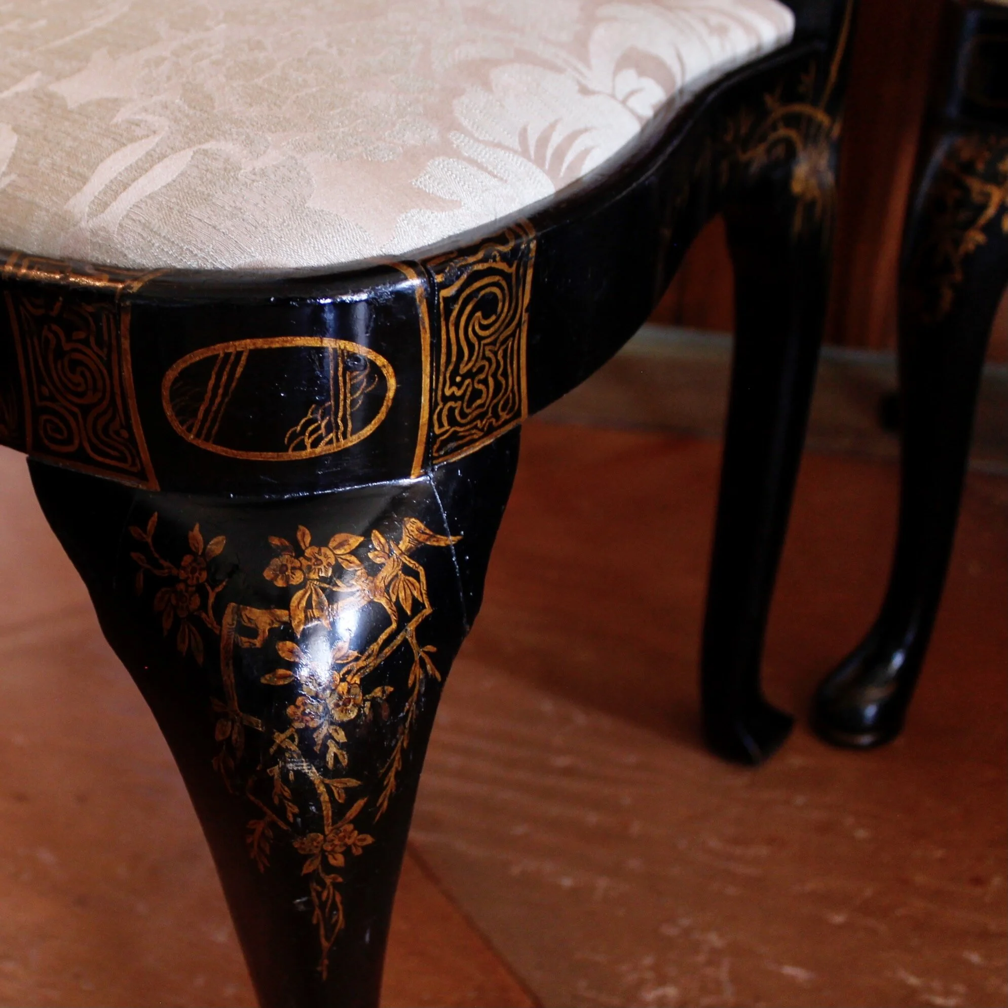 Pair of George I Style Black and Gilt Japanned Side Chairs