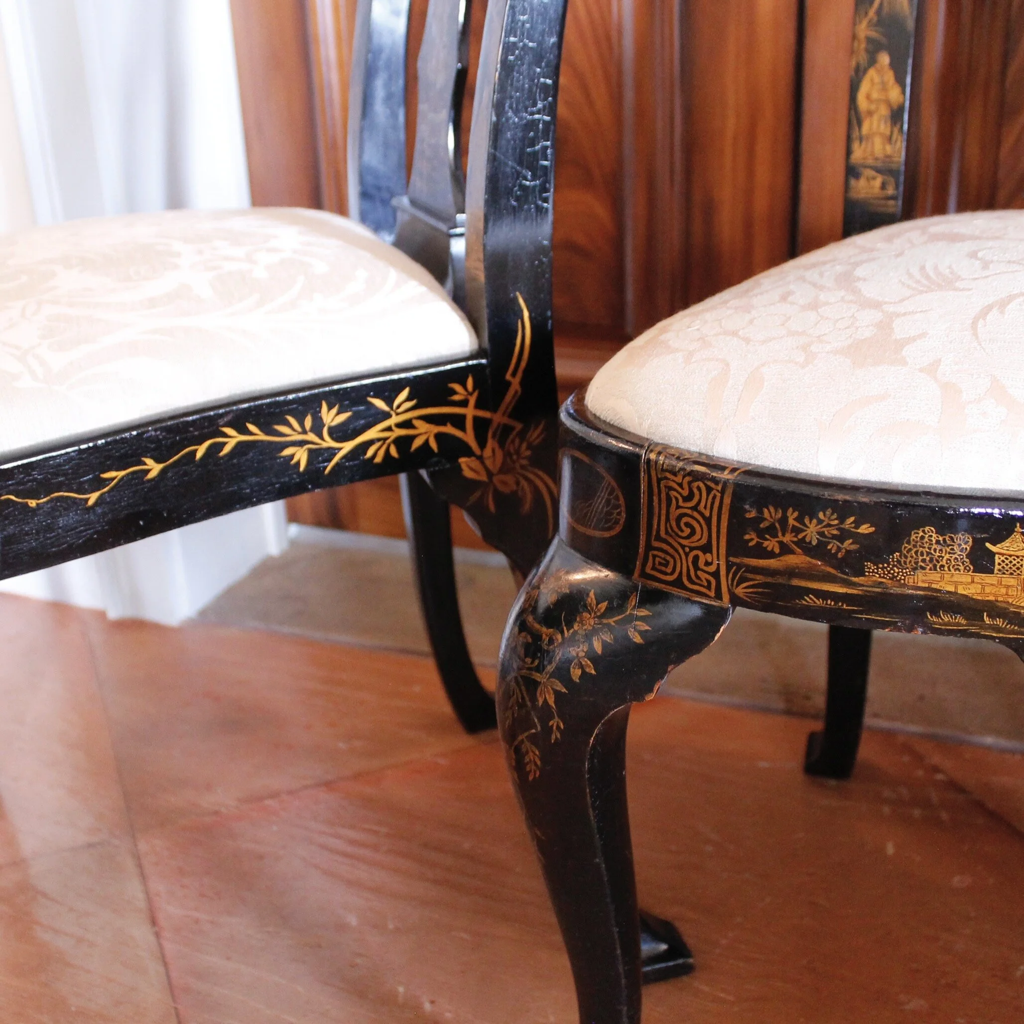 Pair of George I Style Black and Gilt Japanned Side Chairs