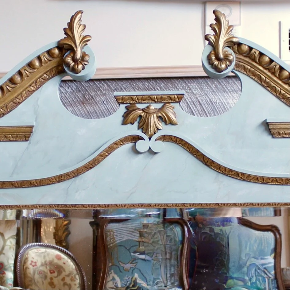 George II Style Faux Marble Painted and Parcel Gilt Over Mantel Mirror