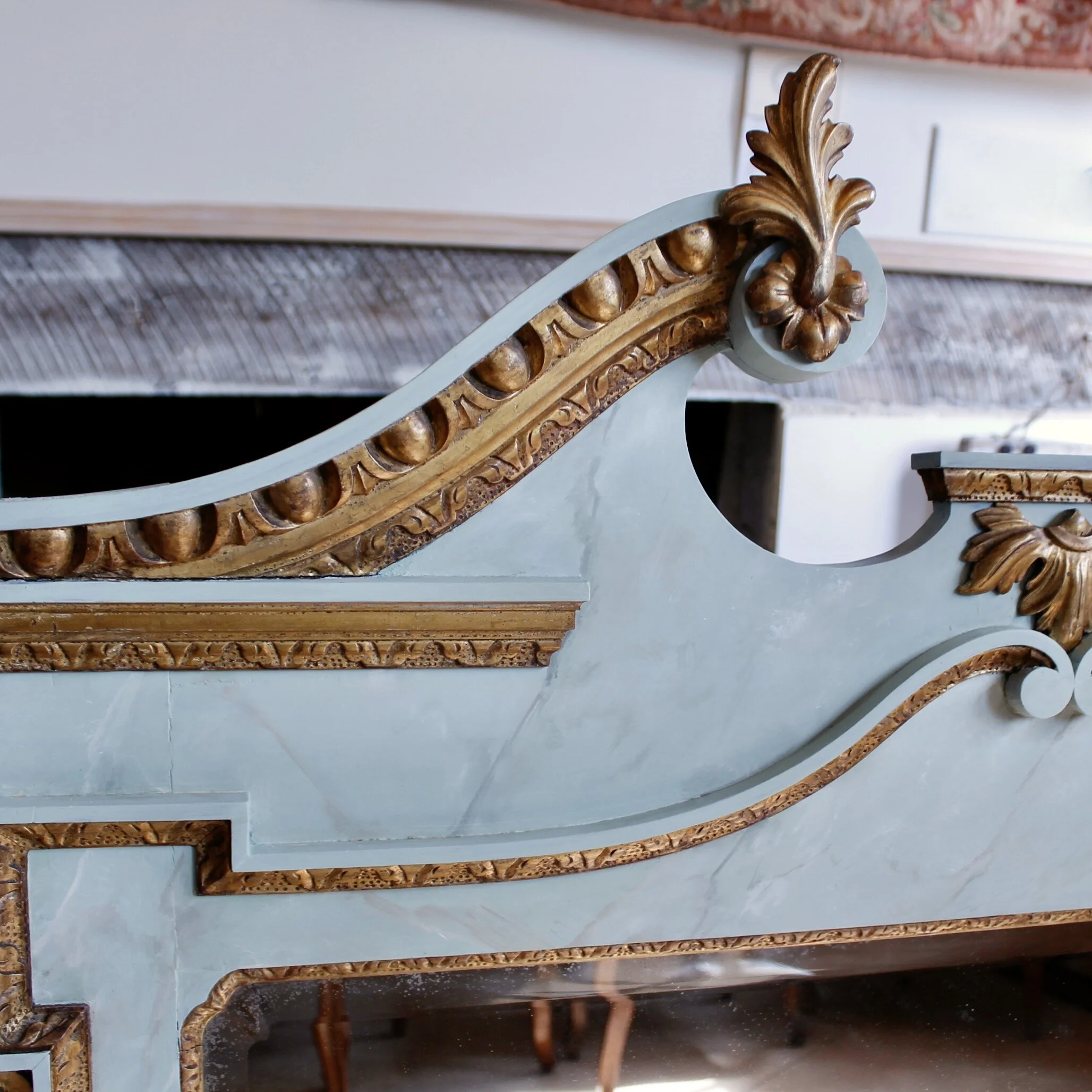 George II Style Faux Marble Painted and Parcel Gilt Over Mantel Mirror
