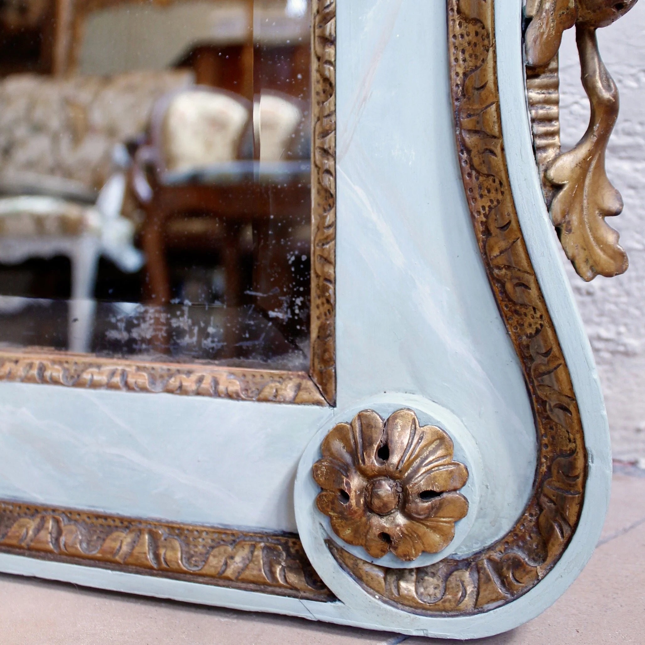 George II Style Faux Marble Painted and Parcel Gilt Over Mantel Mirror