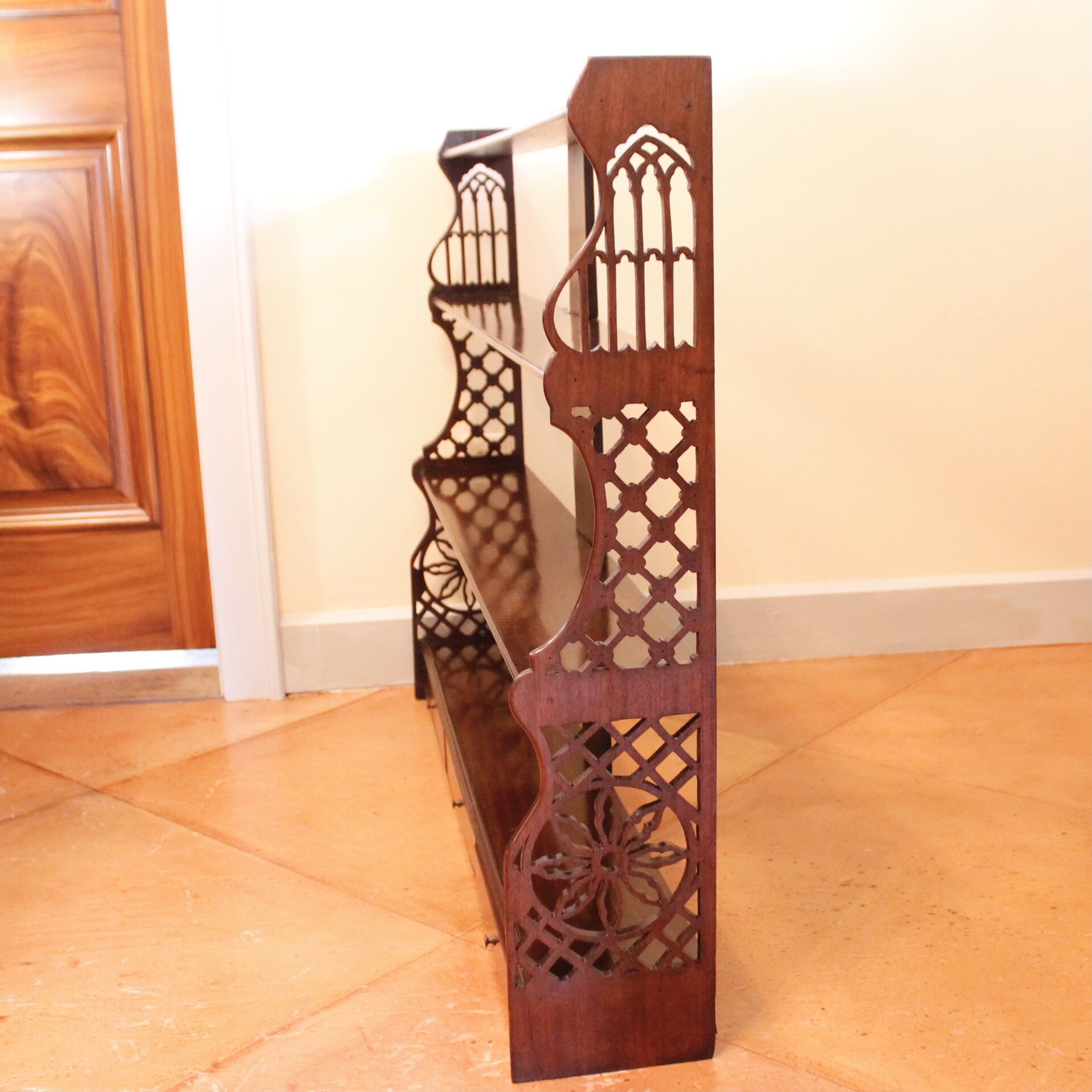 Large George III Period Mahogany Fretwork Hanging Shelf
