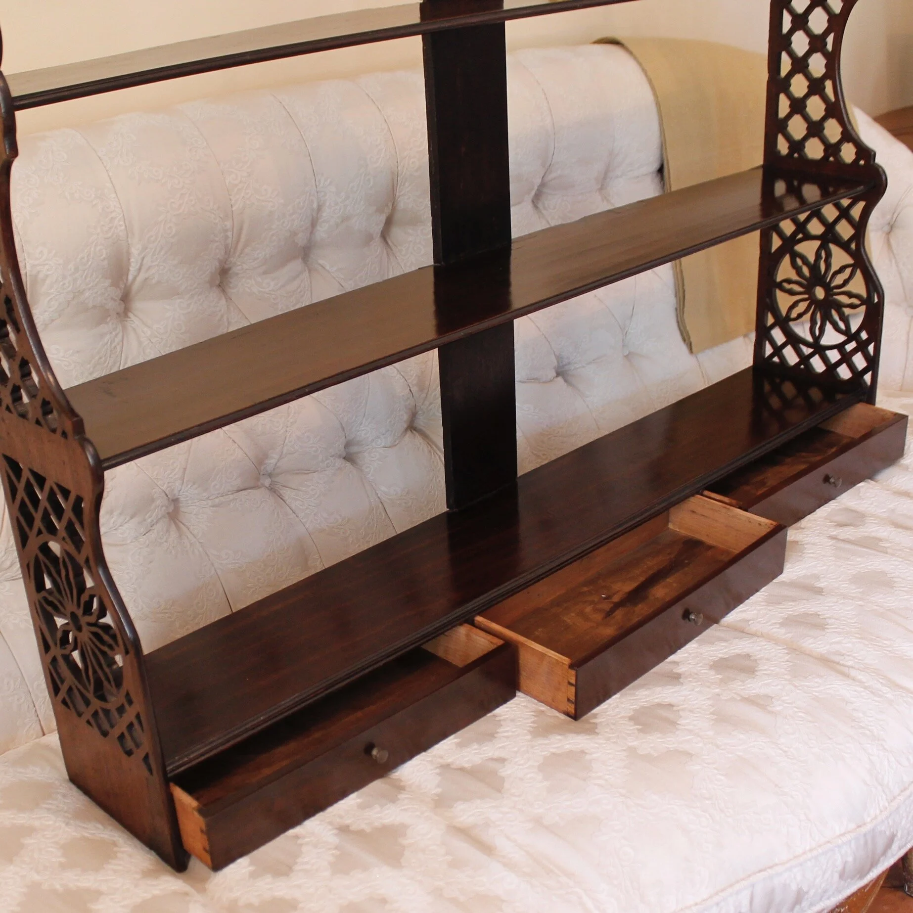 Large George III Period Mahogany Fretwork Hanging Shelf