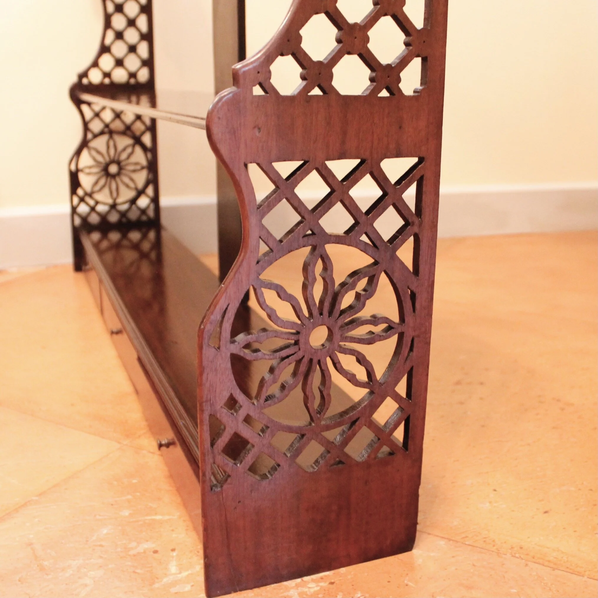 Large George III Period Mahogany Fretwork Hanging Shelf