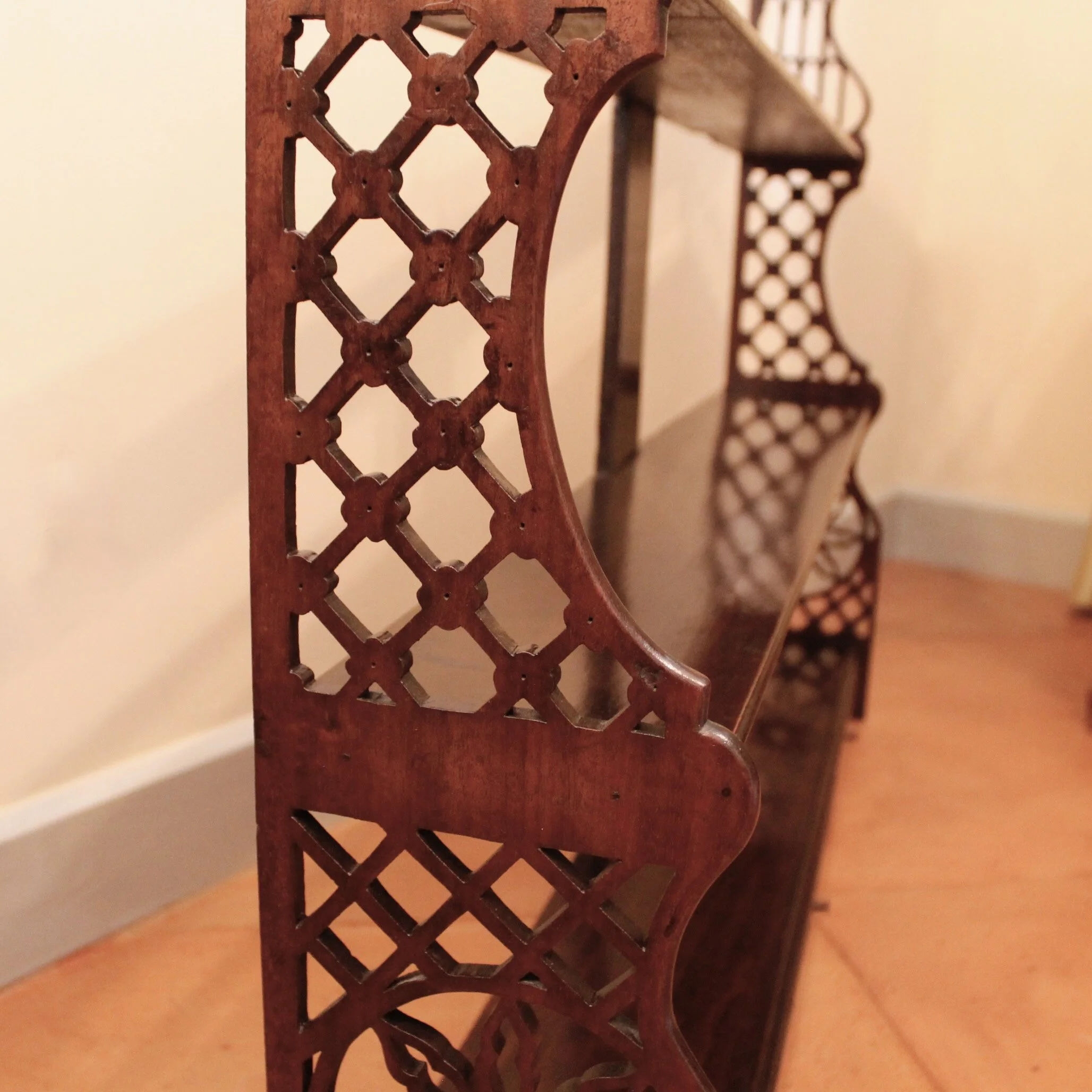 Large George III Period Mahogany Fretwork Hanging Shelf