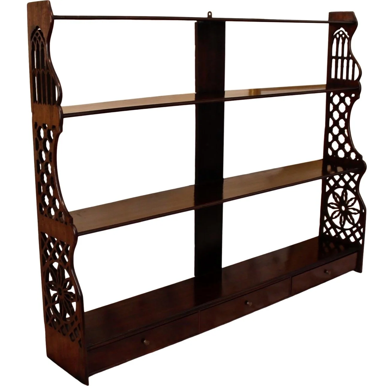 Large George III Period Mahogany Fretwork Hanging Shelf