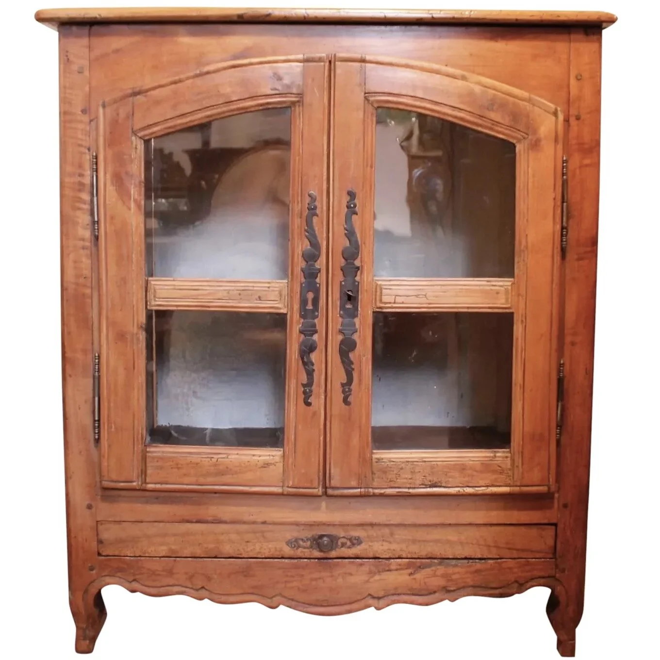 French Provincial Fruitwood Glass Front Cabinet
