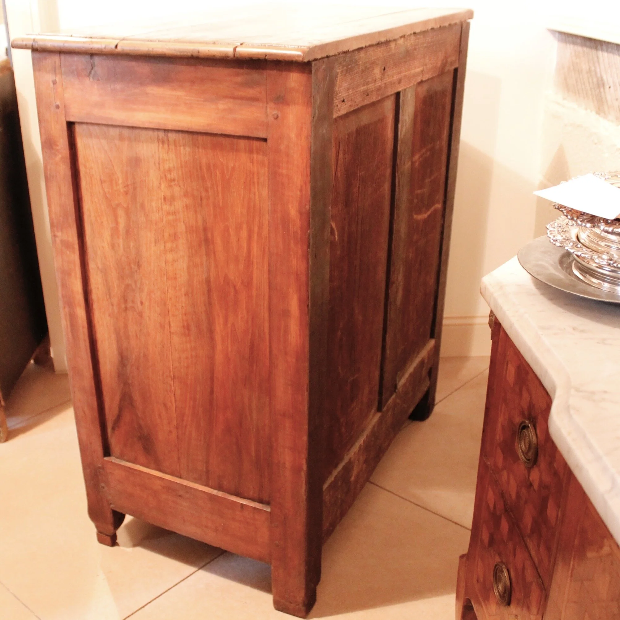 French Provincial Louis XV Style Cabinet with Scroll Carved Arched Doors