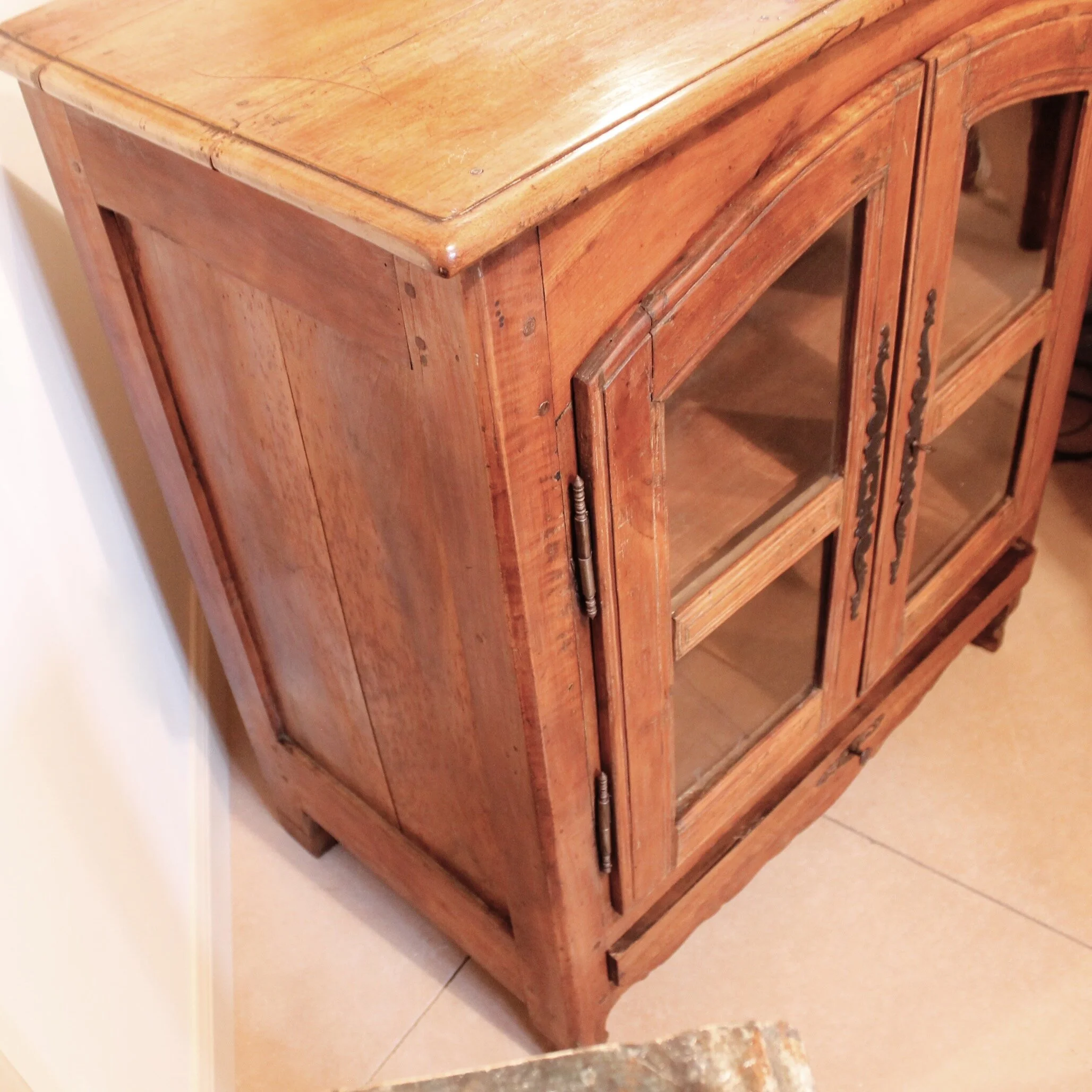 French Provincial Louis XV Style Cabinet with Scroll Carved Arched Doors