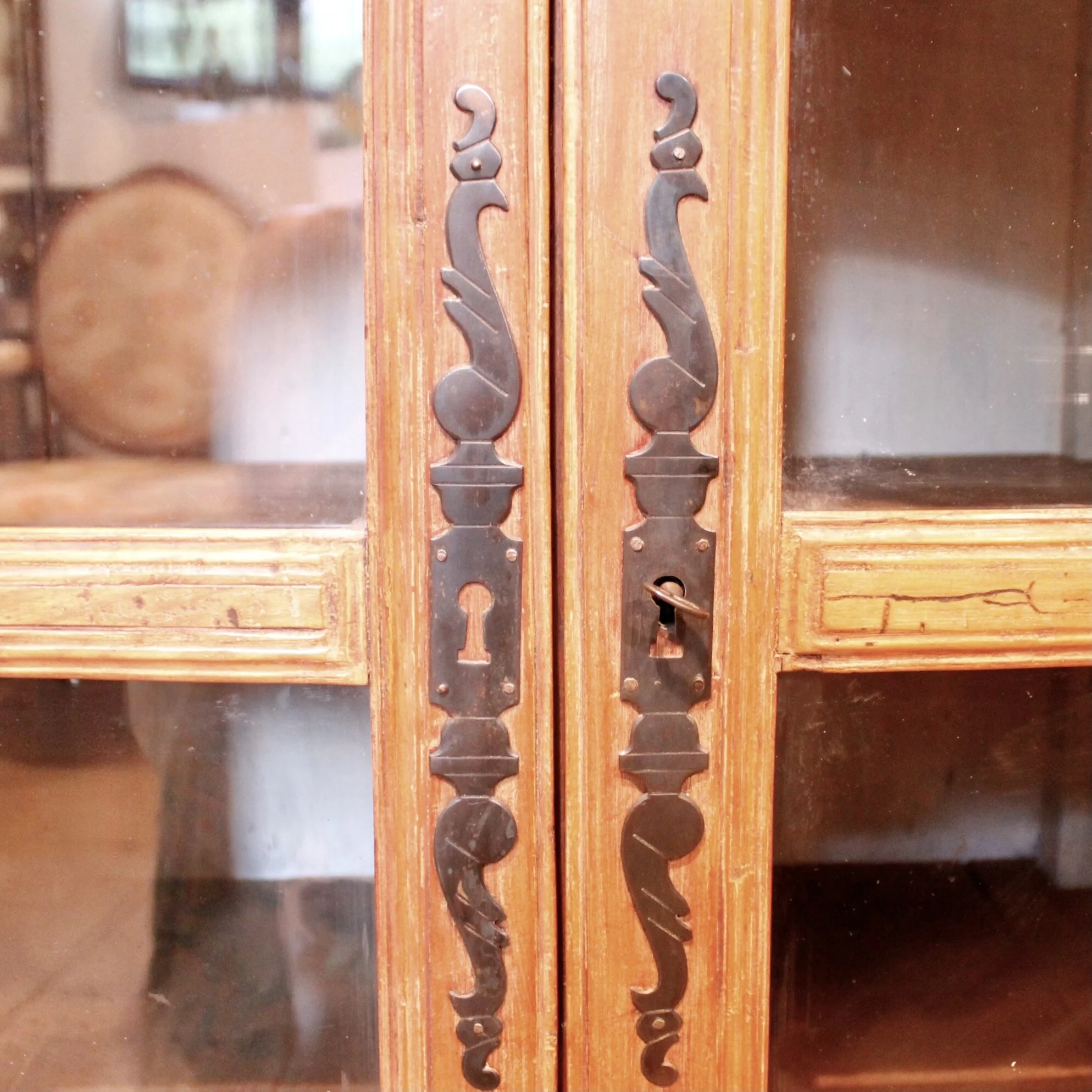 French Provincial Louis XV Style Cabinet with Scroll Carved Arched Doors