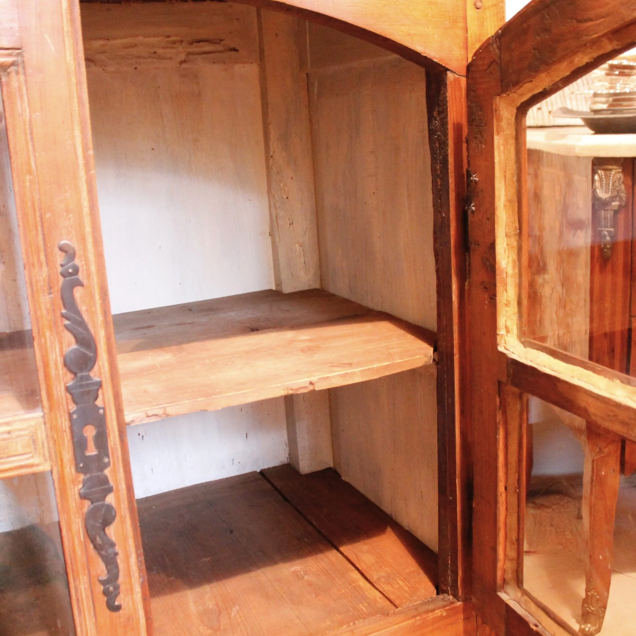 French Provincial Louis XV Style Cabinet with Scroll Carved Arched Doors