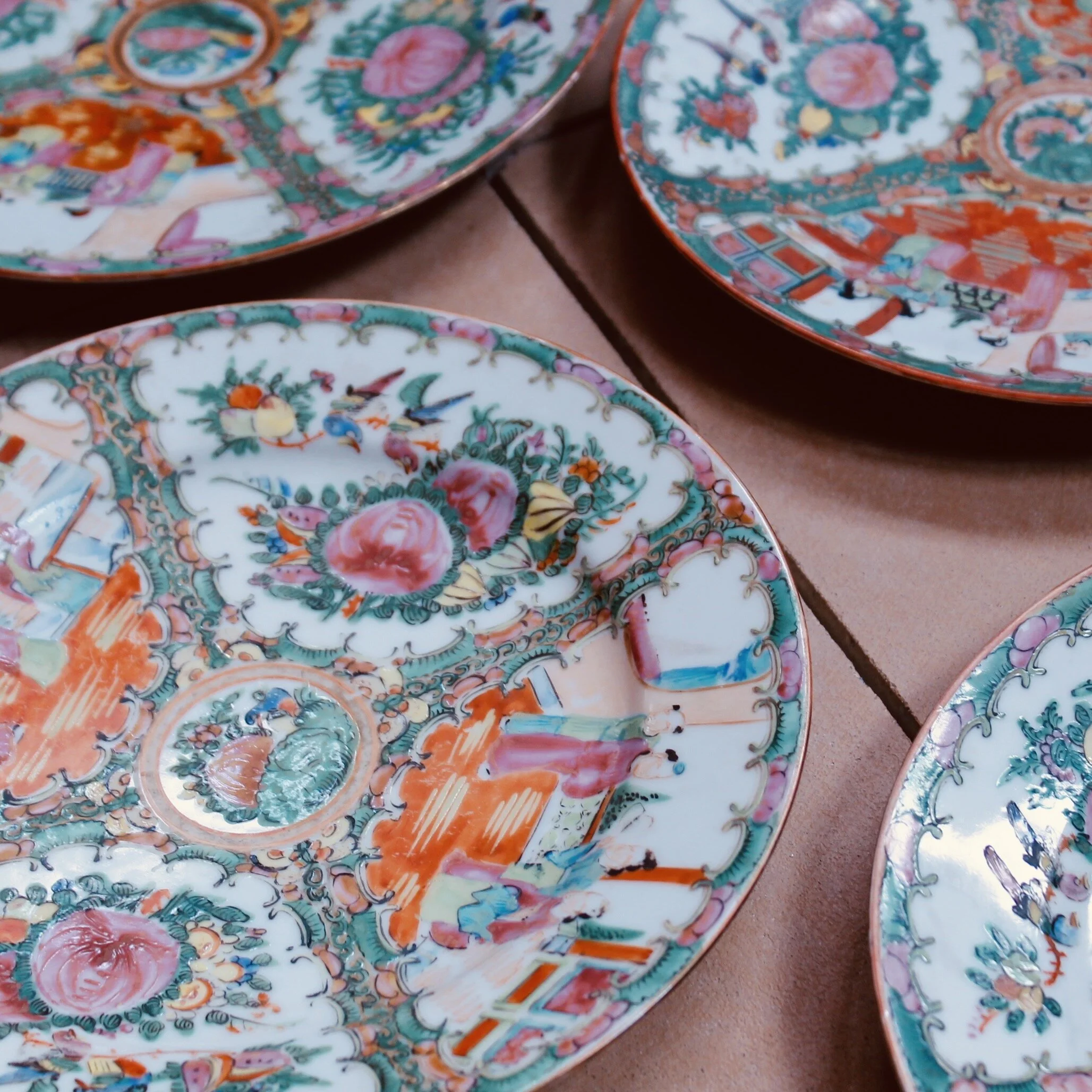 Set of 10 Antique Rose Medallion Dinner Plates