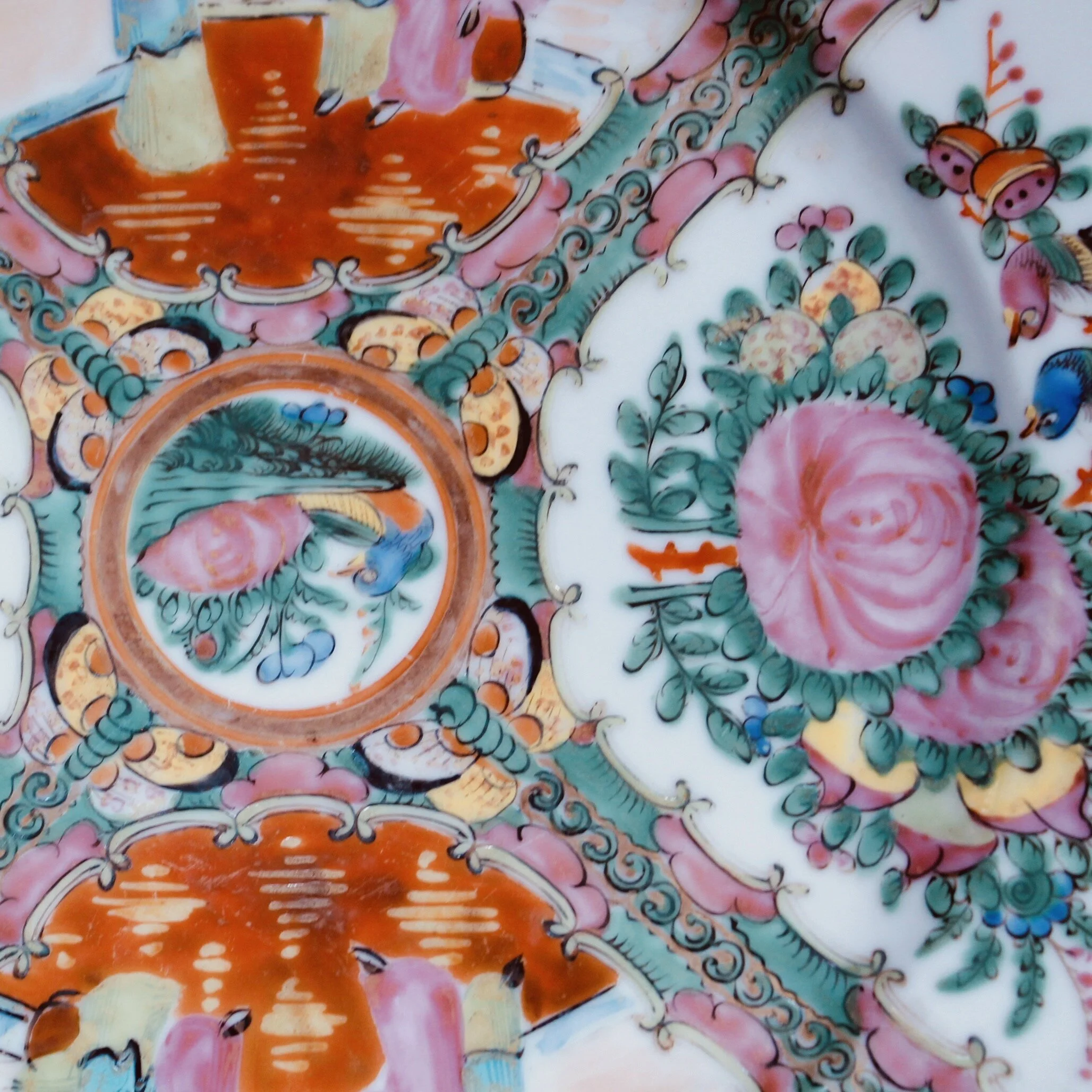 Set of 10 Antique Rose Medallion Dinner Plates