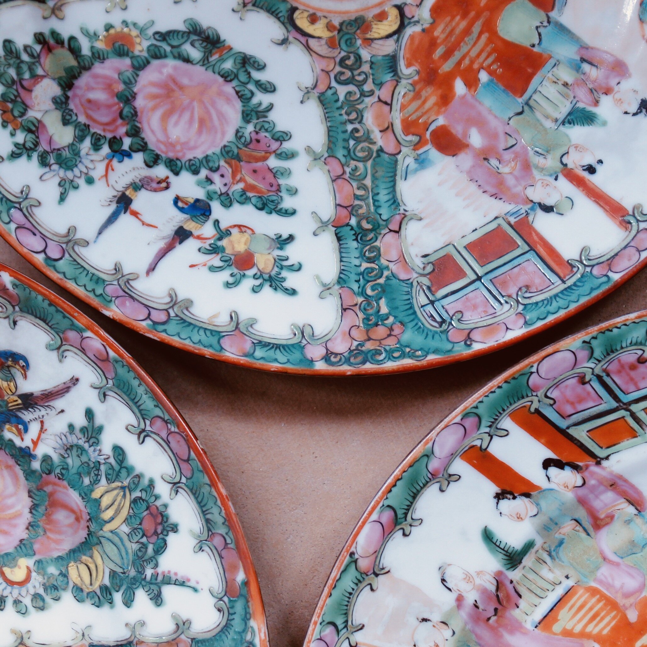 Set of 10 Antique Rose Medallion Dinner Plates