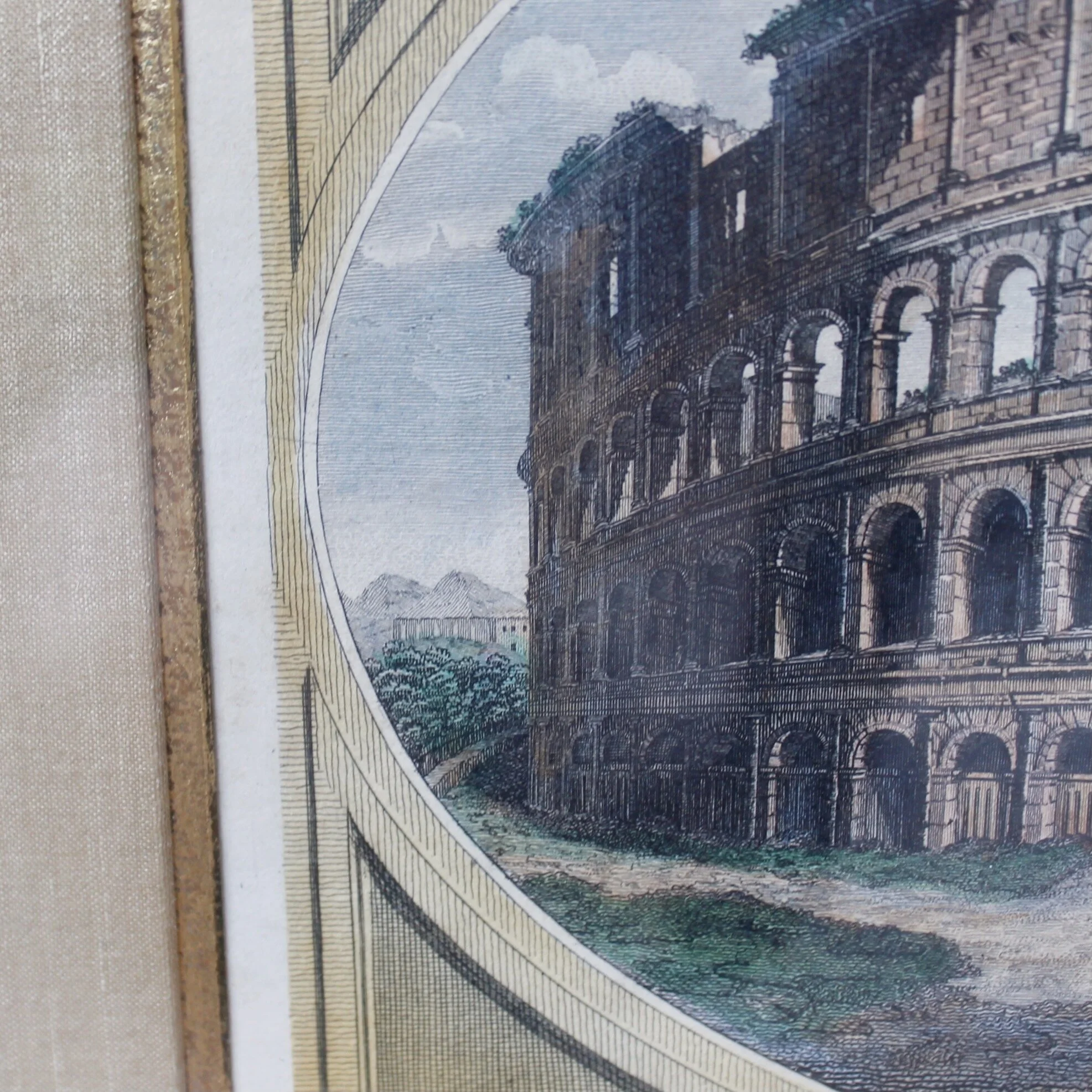 Pair of Engraved Roman Views After Piranesi and Cipriani: Castel Sant’Angelo and the Colosseum