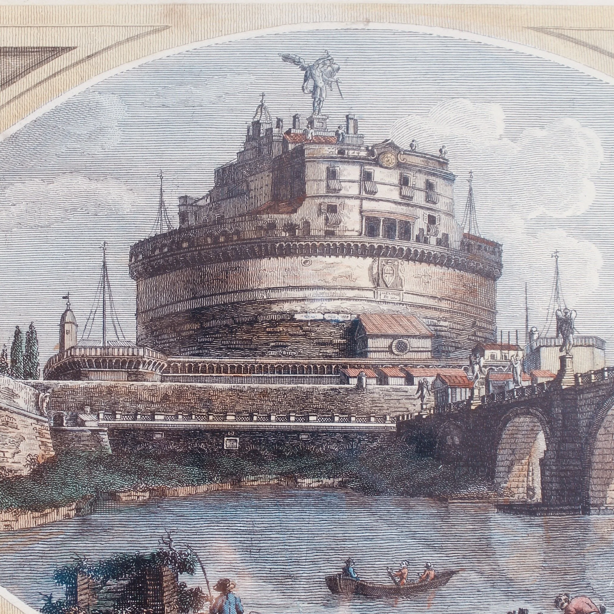 Pair of Engraved Roman Views After Piranesi and Cipriani: Castel Sant’Angelo and the Colosseum