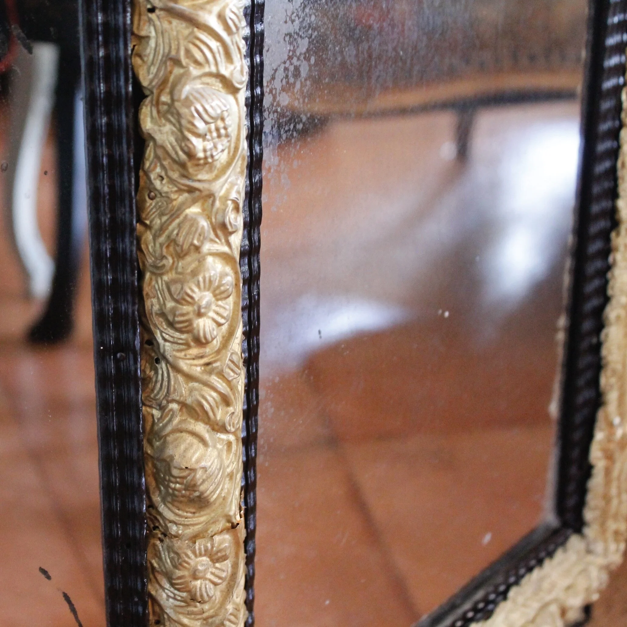 Dutch Baroque Style Cushion Mirror With Gilt Brass Repoussé Mounts