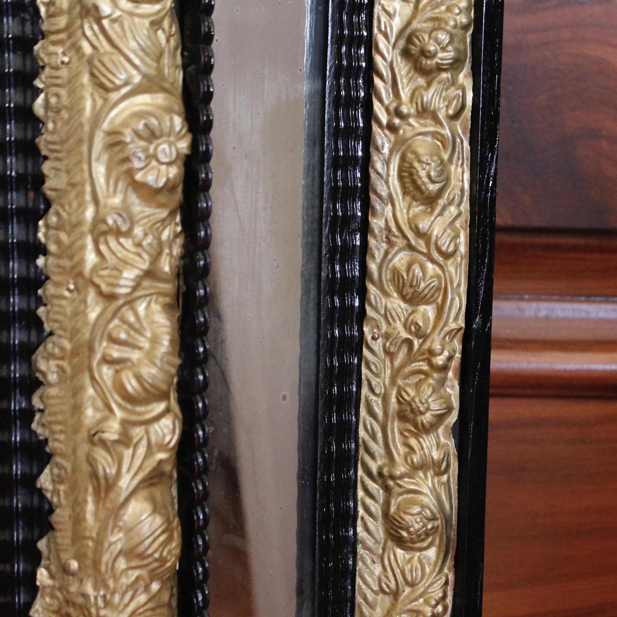 Dutch Baroque Style Cushion Mirror With Gilt Brass Repoussé Mounts